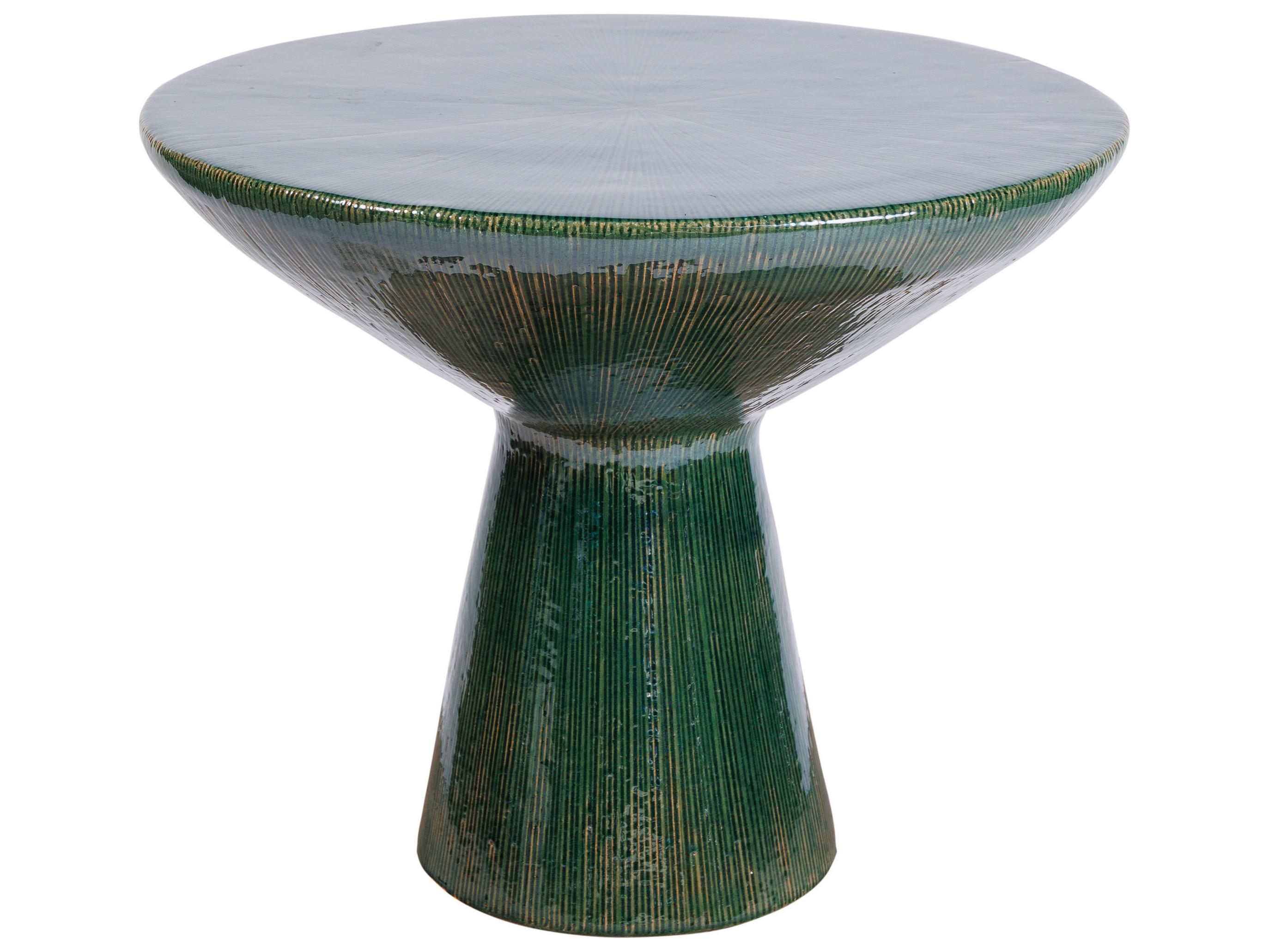 Seasonal Living Ceramics Emerald Texture Gloss Ceramic Round End Table