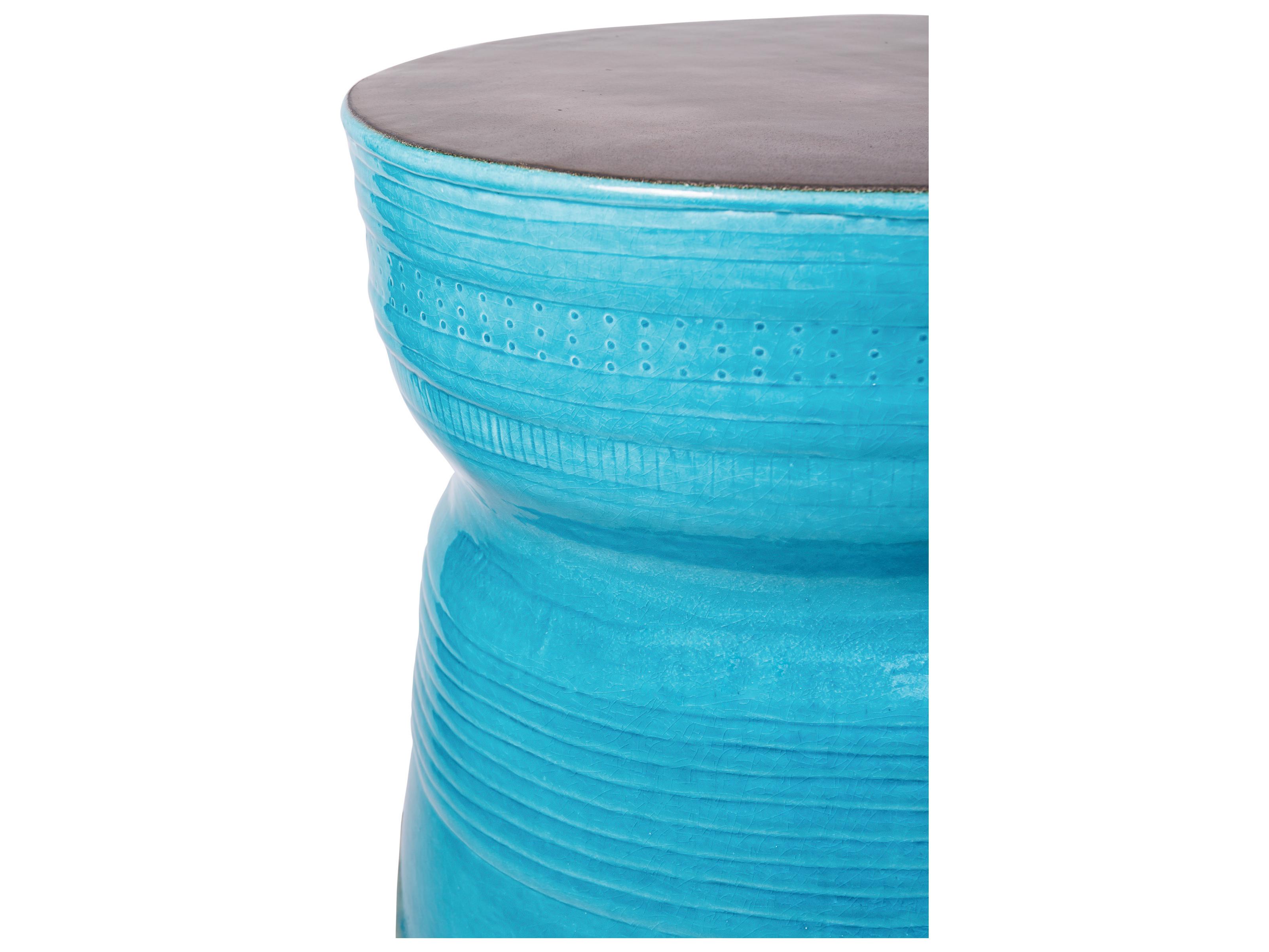 Seasonal Living Ceramics Metallic Semi-gloss Top | Aquamarine Gloss Side Ceramic Round End Table