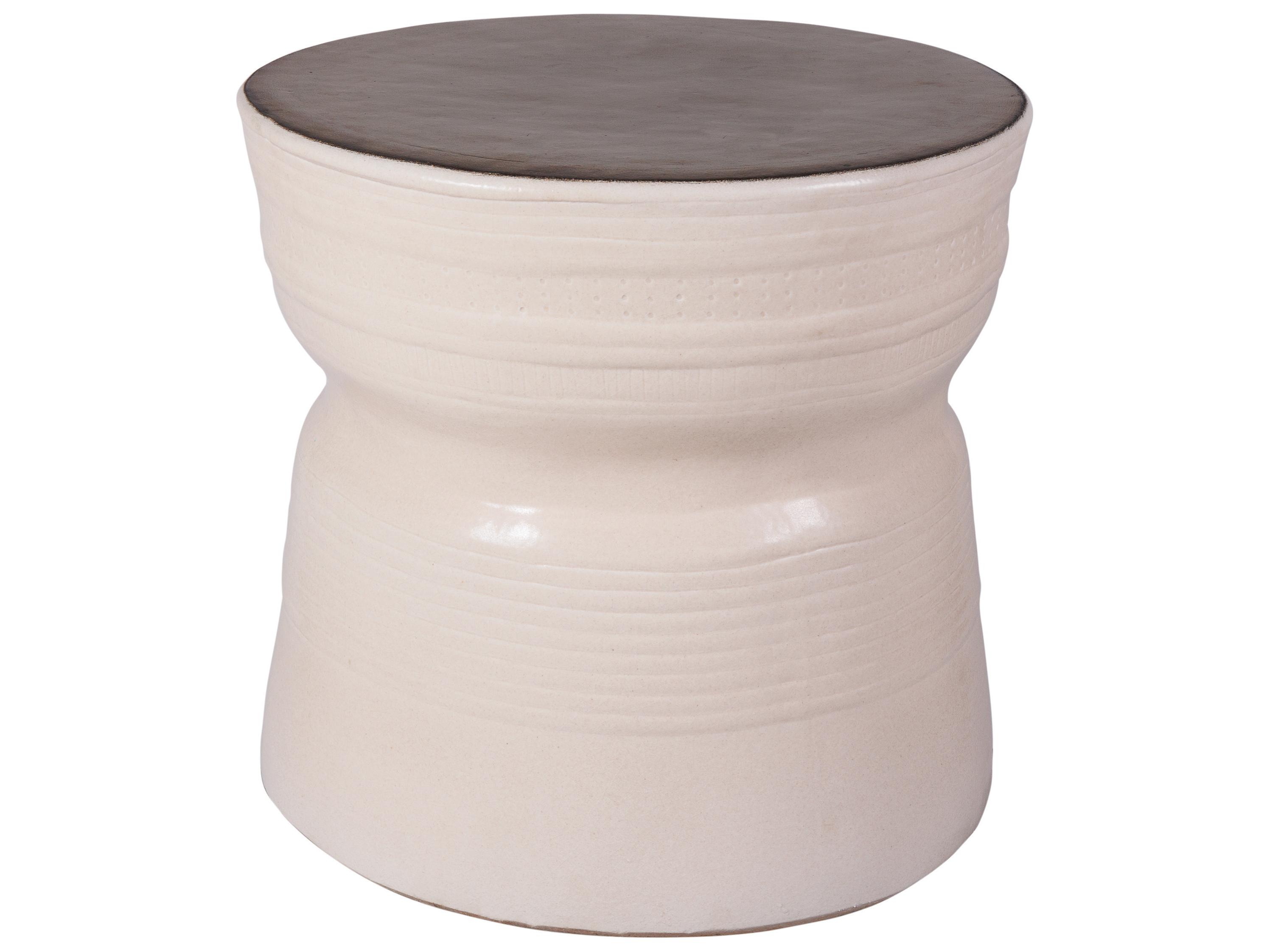 Seasonal Living Ceramics Metallic Semi-gloss Top | Linen Side Ceramic Round End Table