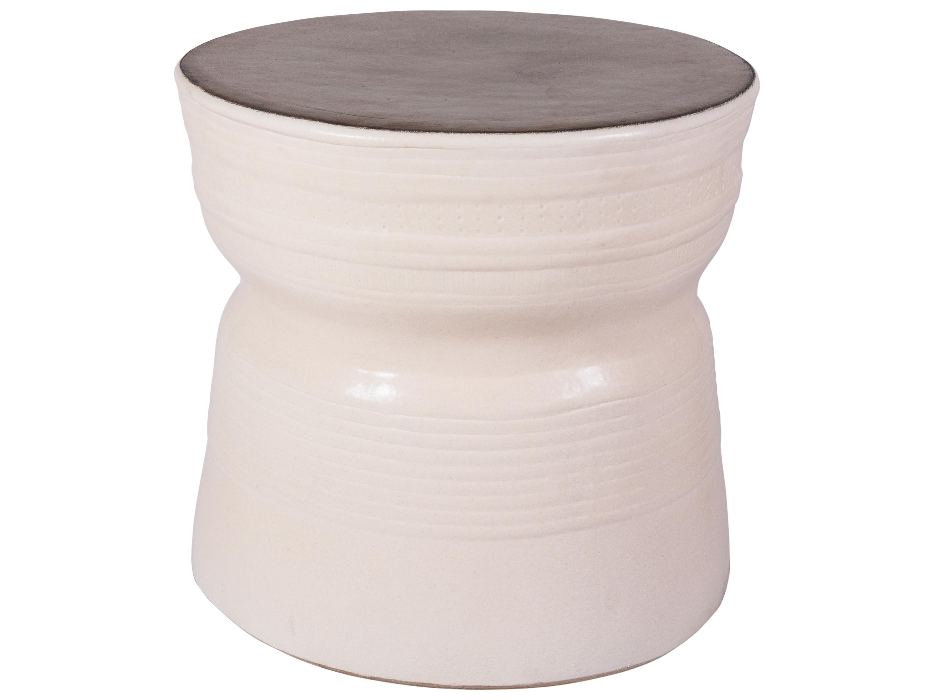 Seasonal Living Ceramics Metallic Semi-gloss Top | Linen Side Ceramic Round End Table