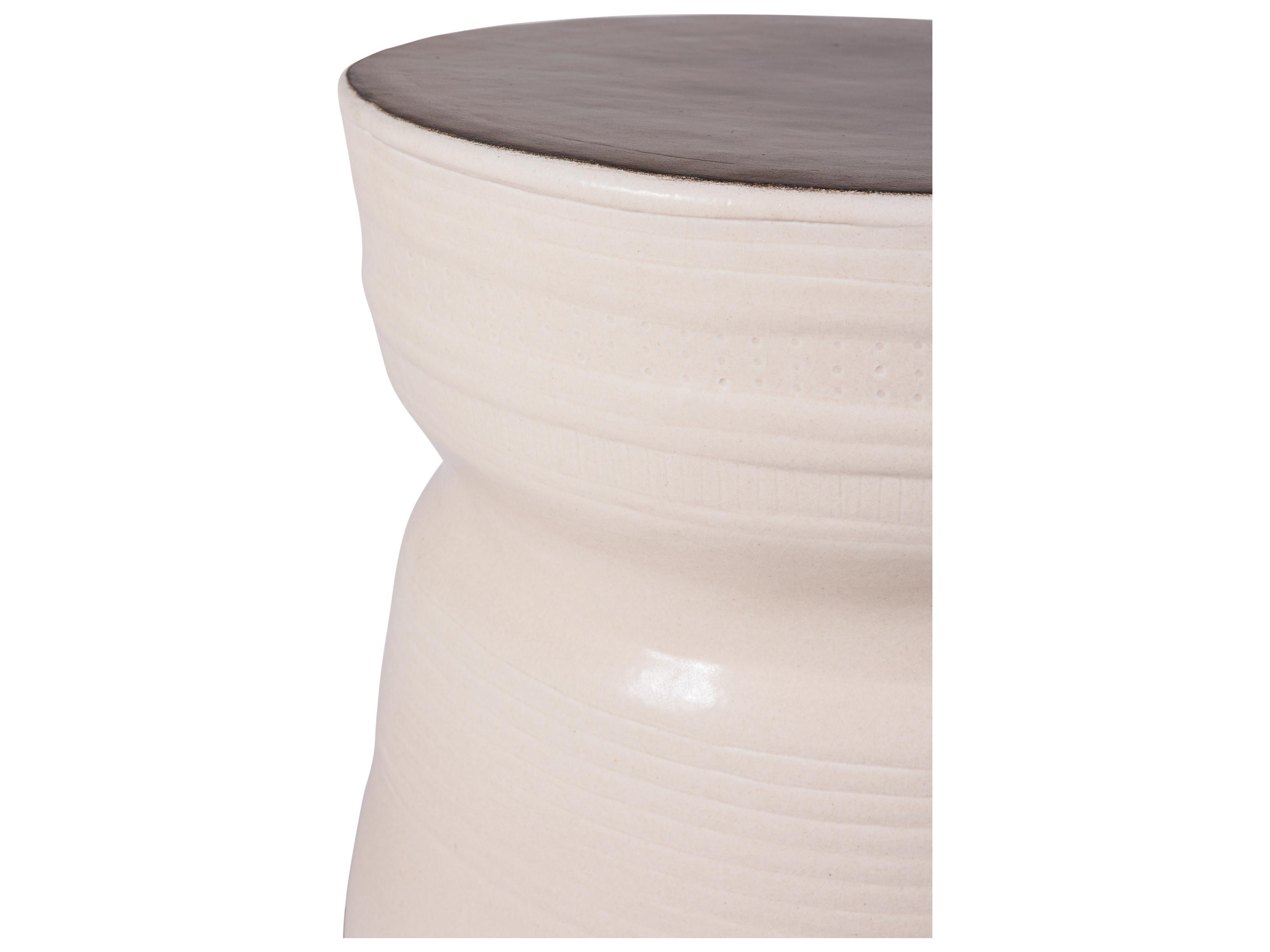 Seasonal Living Ceramics Metallic Semi-gloss Top | Linen Side Ceramic Round End Table