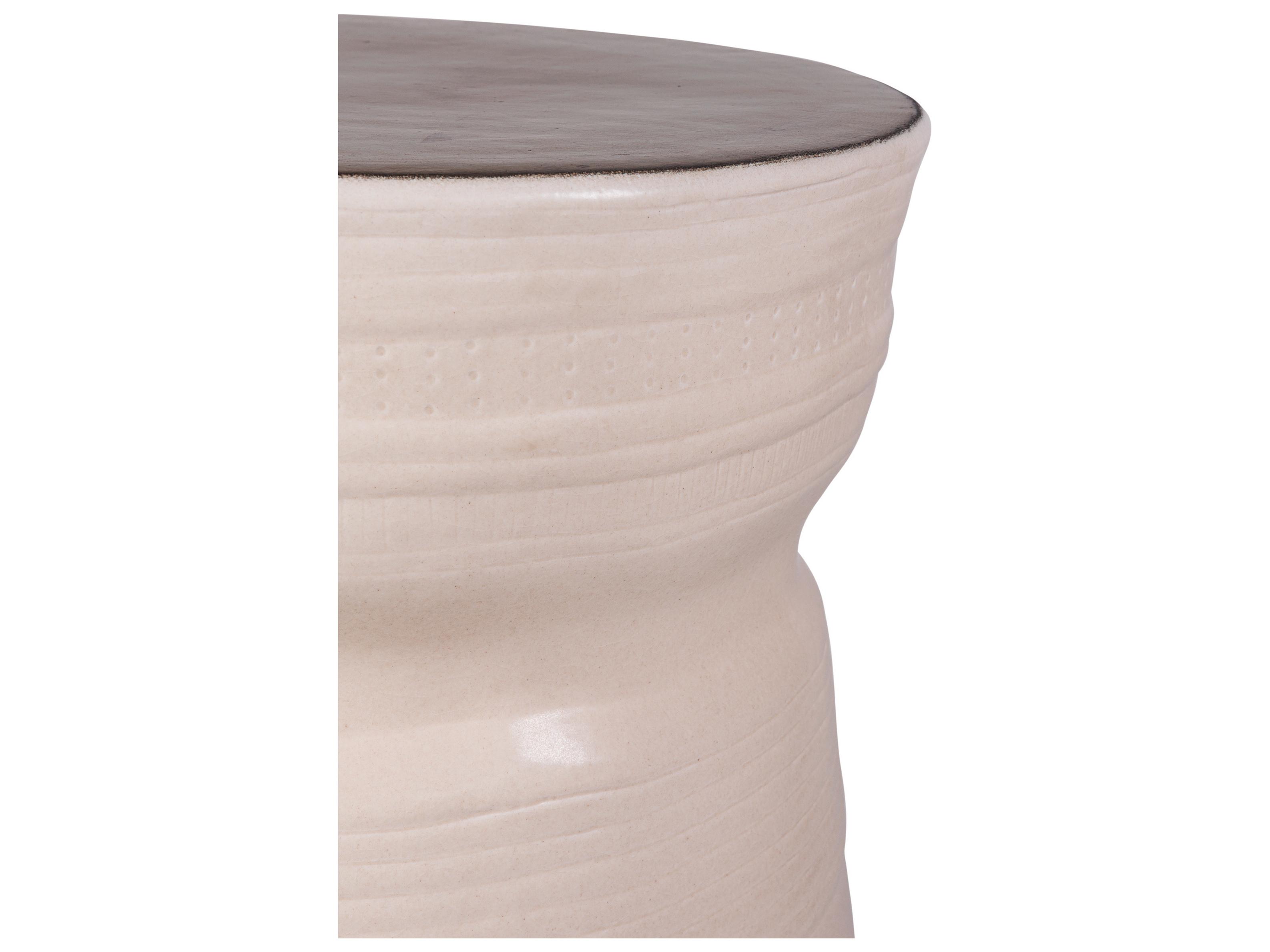 Seasonal Living Ceramics Metallic Semi-gloss Top | Linen Side Ceramic Round End Table