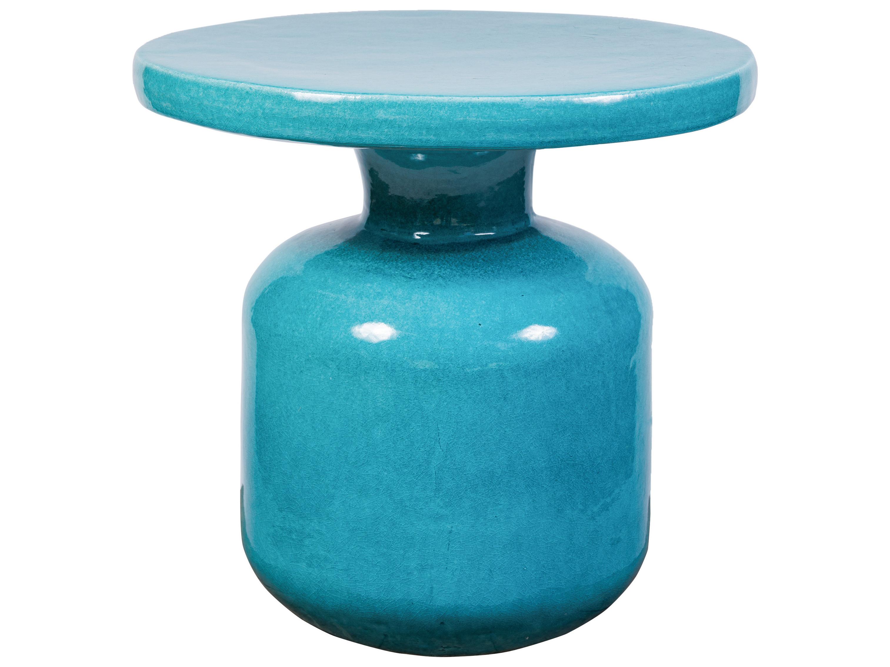 Seasonal Living Ceramics Aquamarine Gloss Ceramic Round End Table