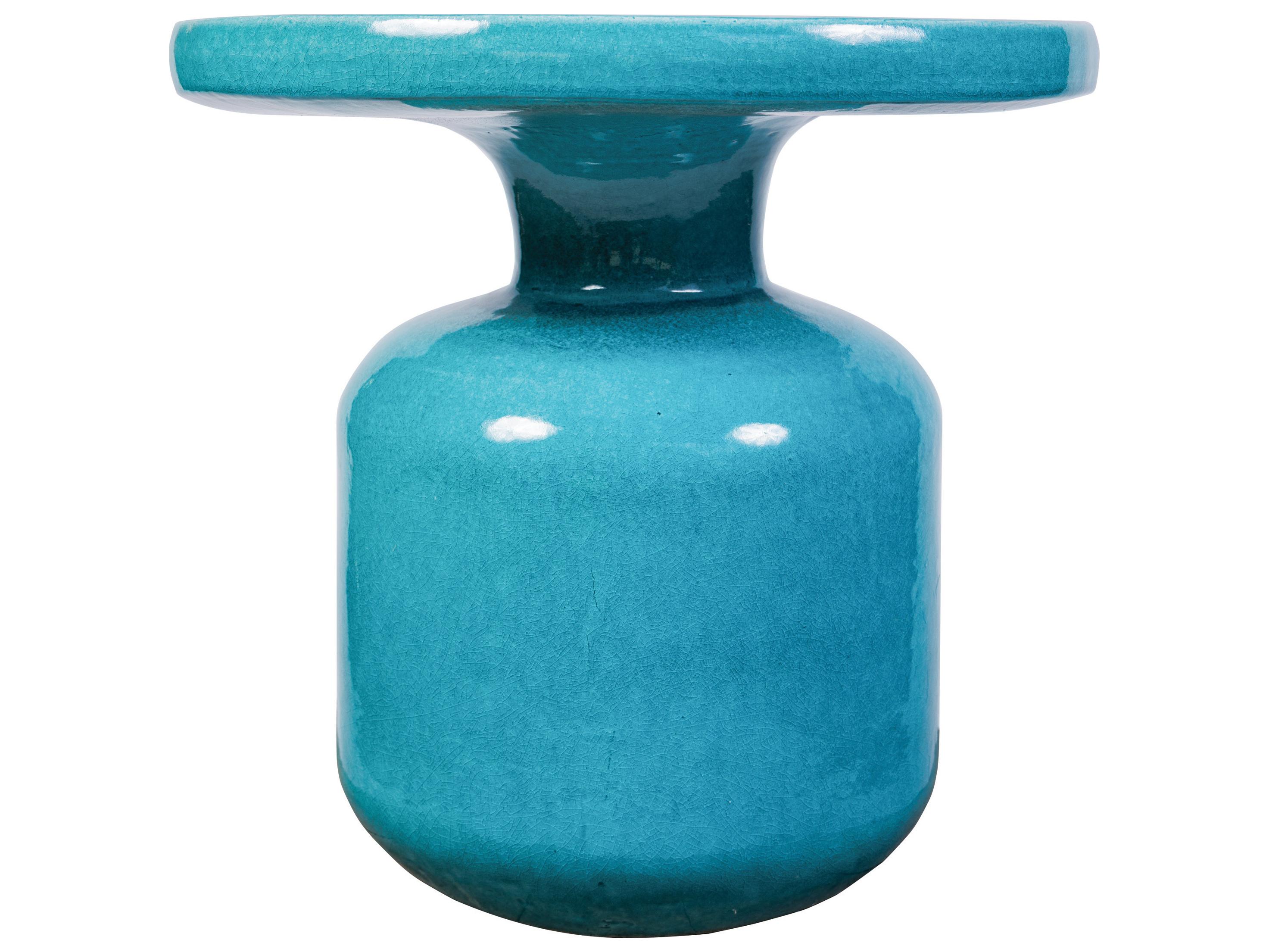 Seasonal Living Ceramics Aquamarine Gloss Ceramic Round End Table