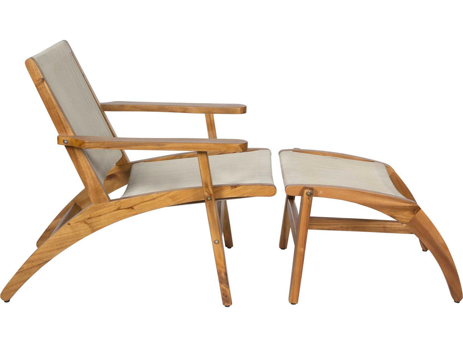 Seasonal Living Explorer Golden Acacia Wood Outdoor Lounge Chair and Foot Stool Set of 2