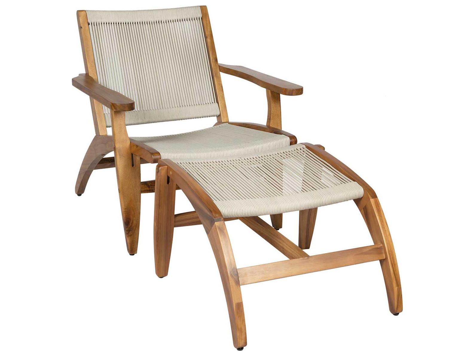 Seasonal Living Explorer Golden Acacia Wood Outdoor Lounge Chair and Foot Stool Set of 2