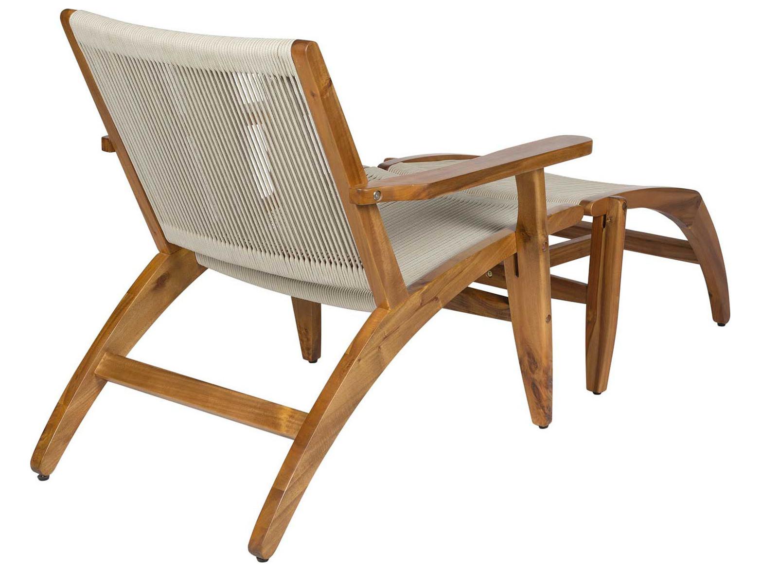 Seasonal Living Explorer Golden Acacia Wood Outdoor Lounge Chair and Foot Stool Set of 2
