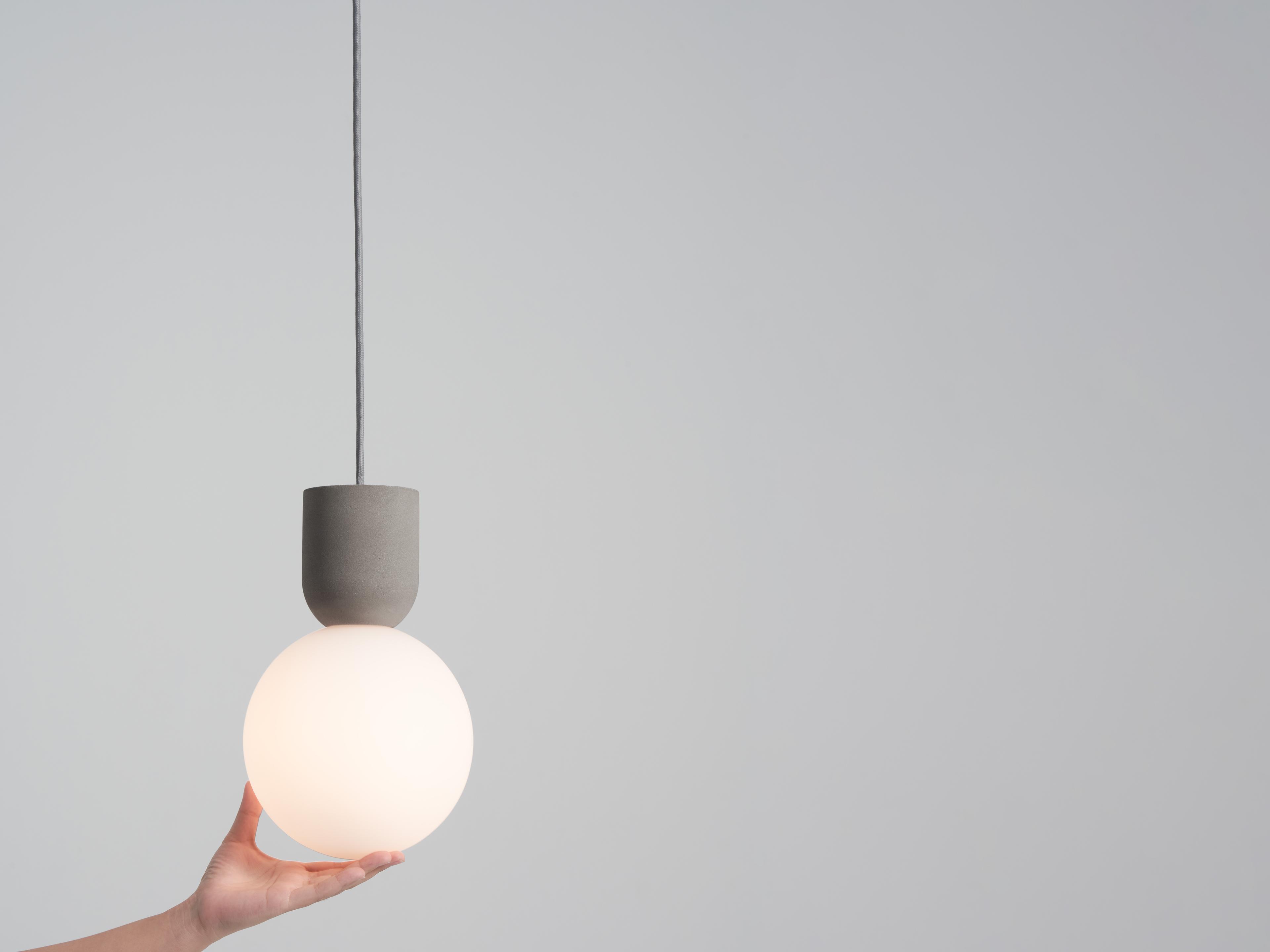 Seed Design Castle Glo Concrete opal Glass Gray LED Globe Mini Pendant