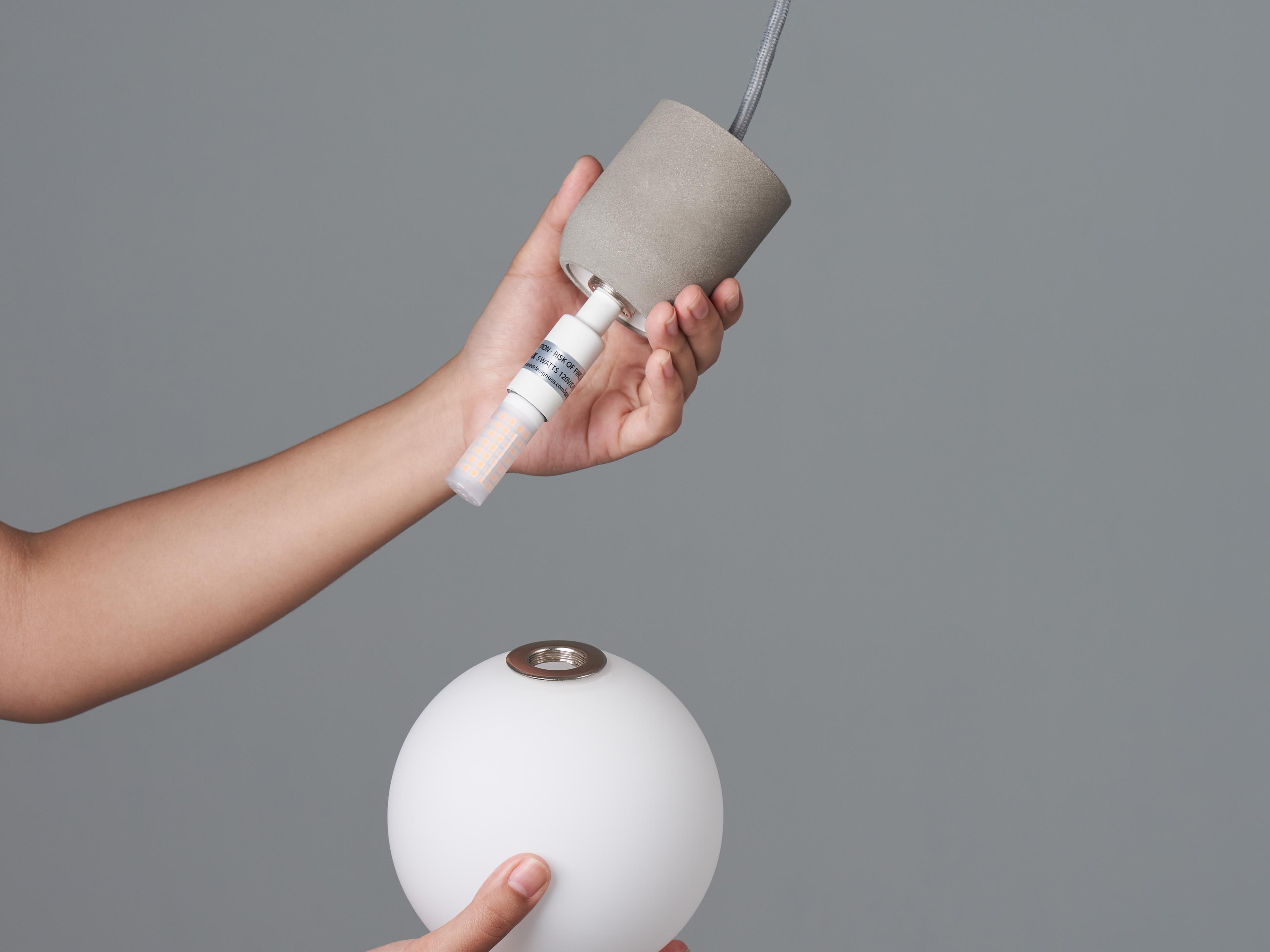 Seed Design Castle Glo Concrete opal Glass Gray LED Globe Mini Pendant