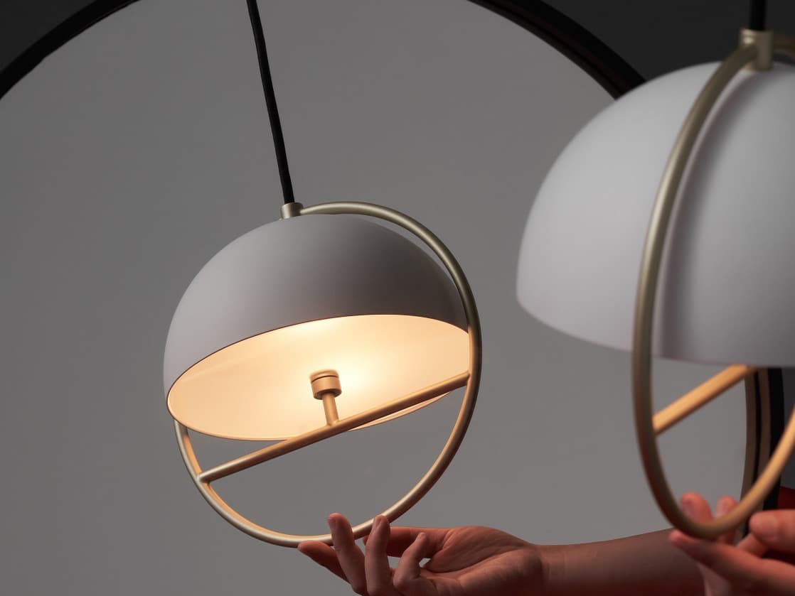 Seed Design Huan Matt White champagne Gold Round Geometric Pendant