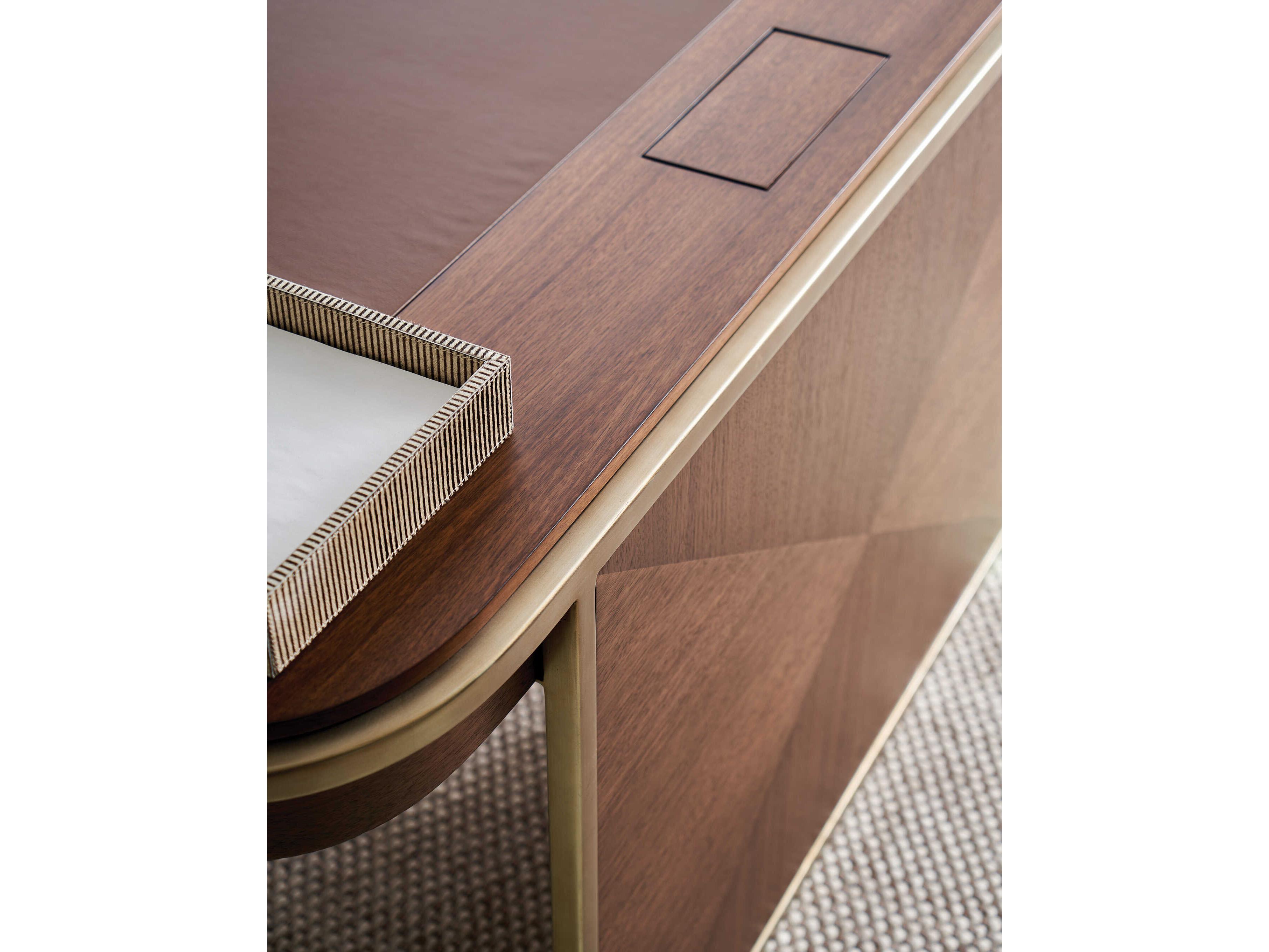 Sligh Studio Designs Dark Walnut Warm Silver Leaf Brown Wood Writing Desk