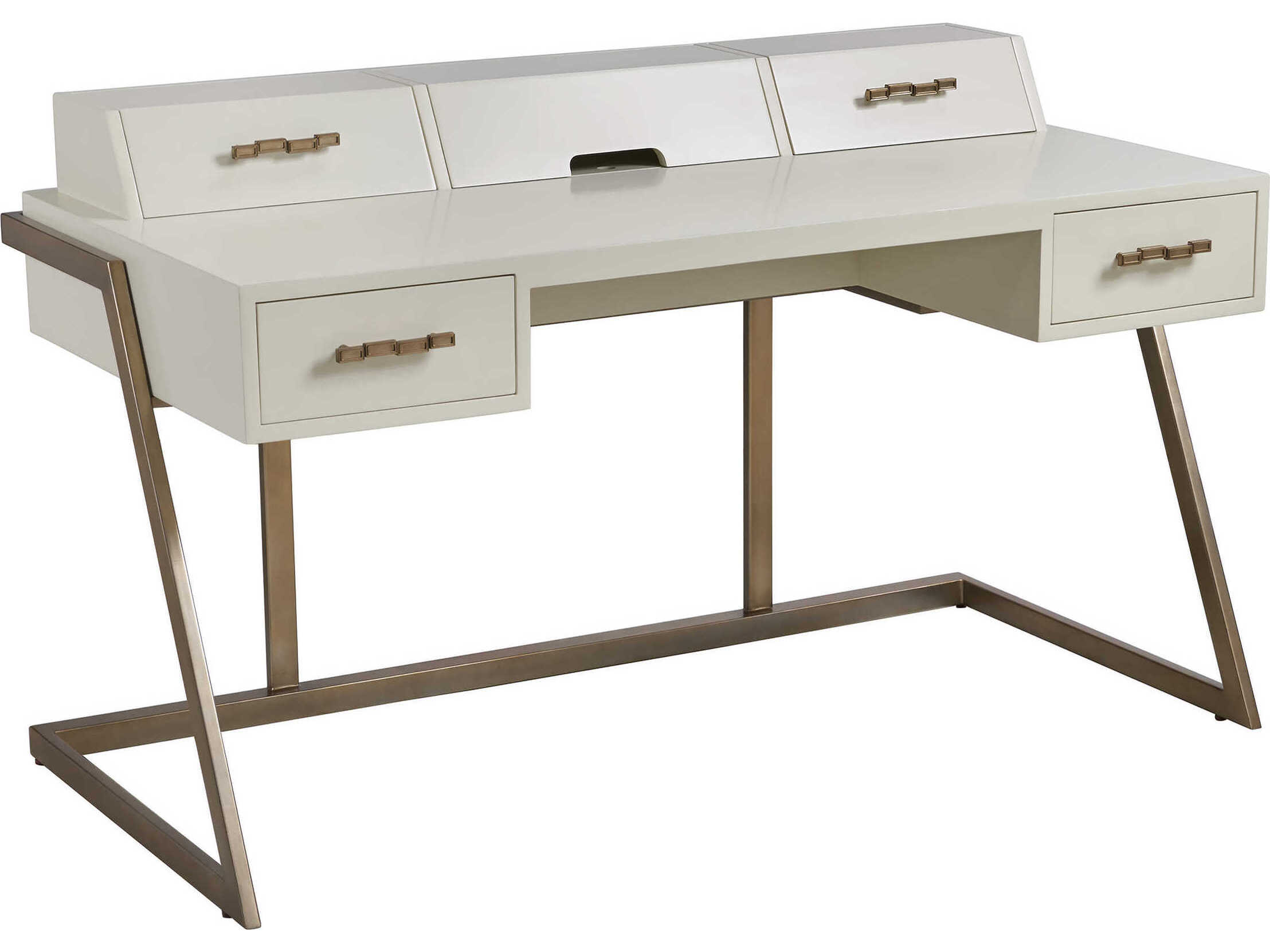 Sligh Studio Designs Smooth Ivory Warm Silver Leaf White Hardwood Writing Desk