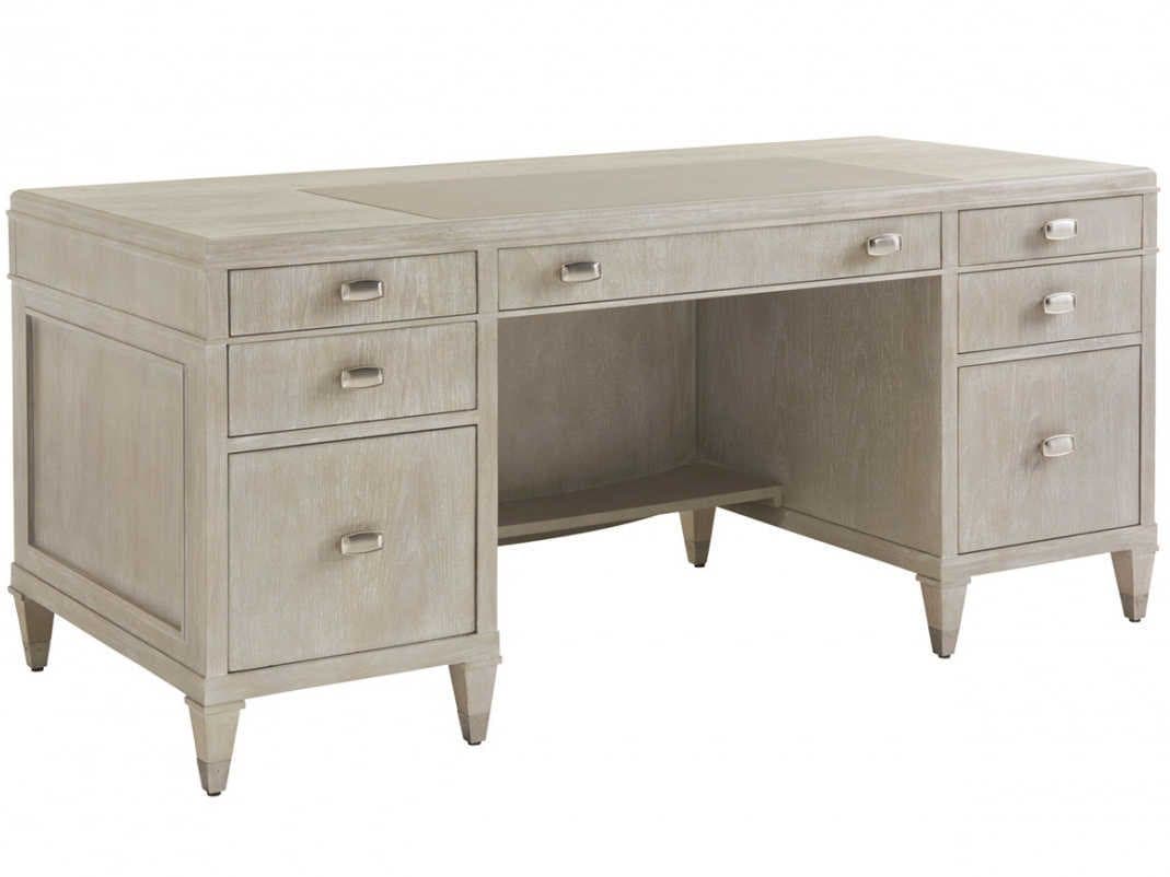 Sligh Greystone Nouvel Brushed Brass Gray Walnut Wood Executive Desk