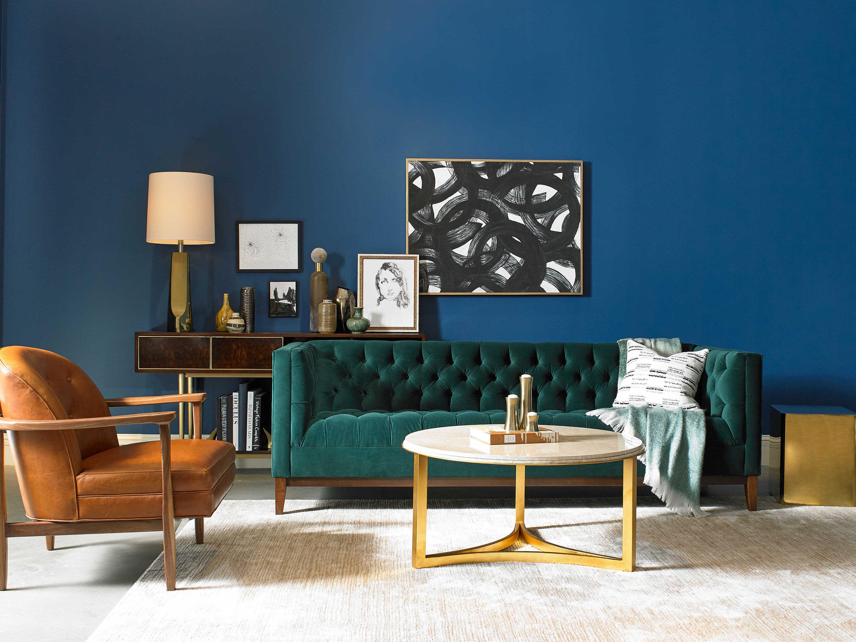 Sherrill Occasional Vintage Made Modern Niko Round Travertine Stone Antique Gold Leaf Cocktail Table