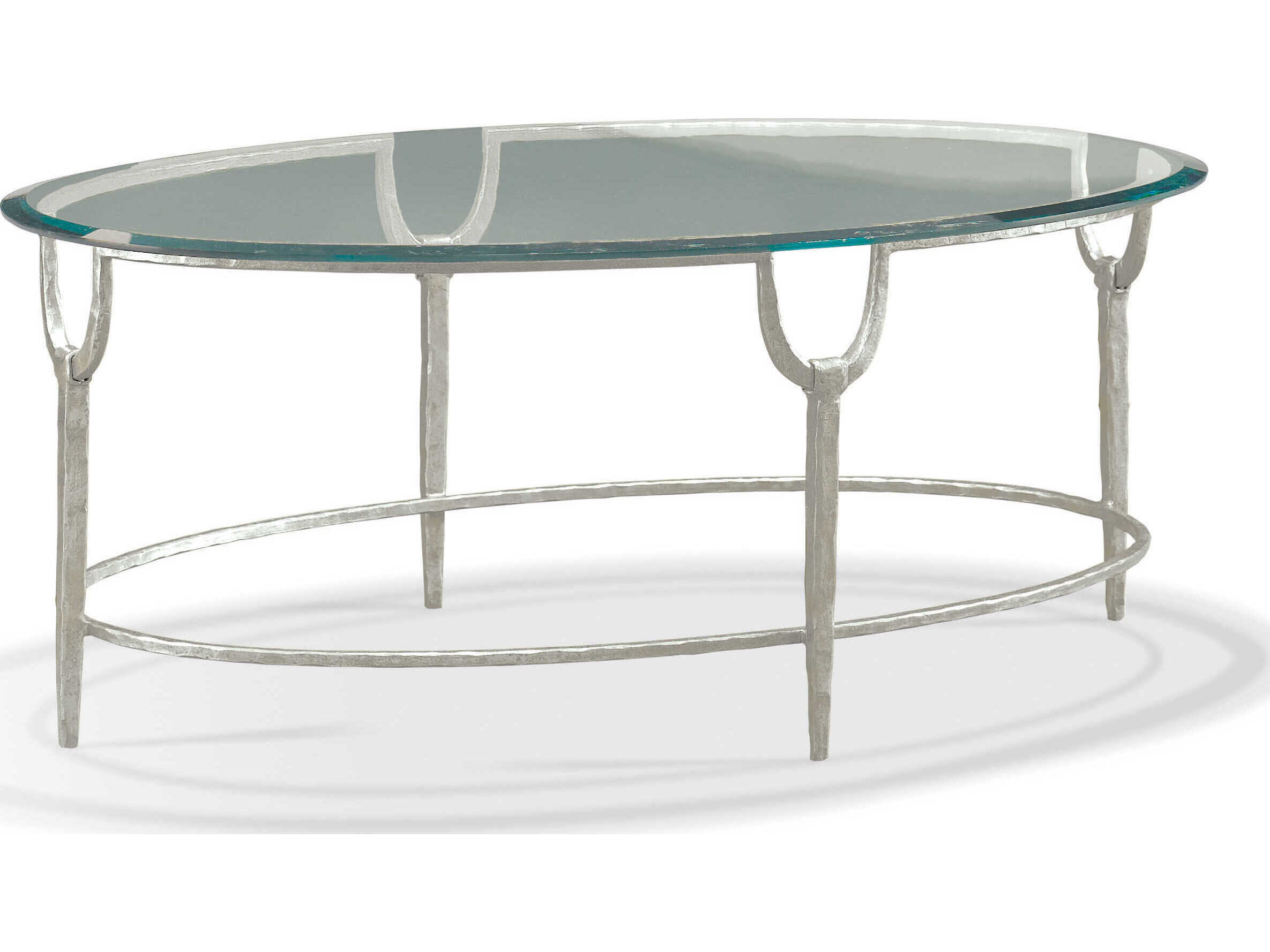 Sherrill Occasional Masterpiece Trifecta Oval Glass Nickel Leaf Cocktail Table