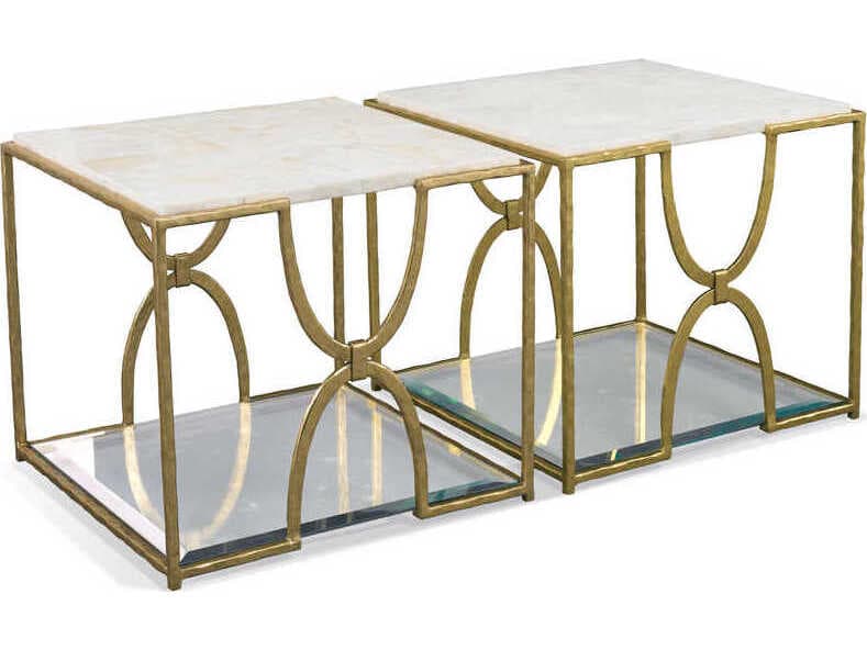 Sherrill Occasional Masterpiece Trifecta Square Glass Gold Leaf Bunching Table
