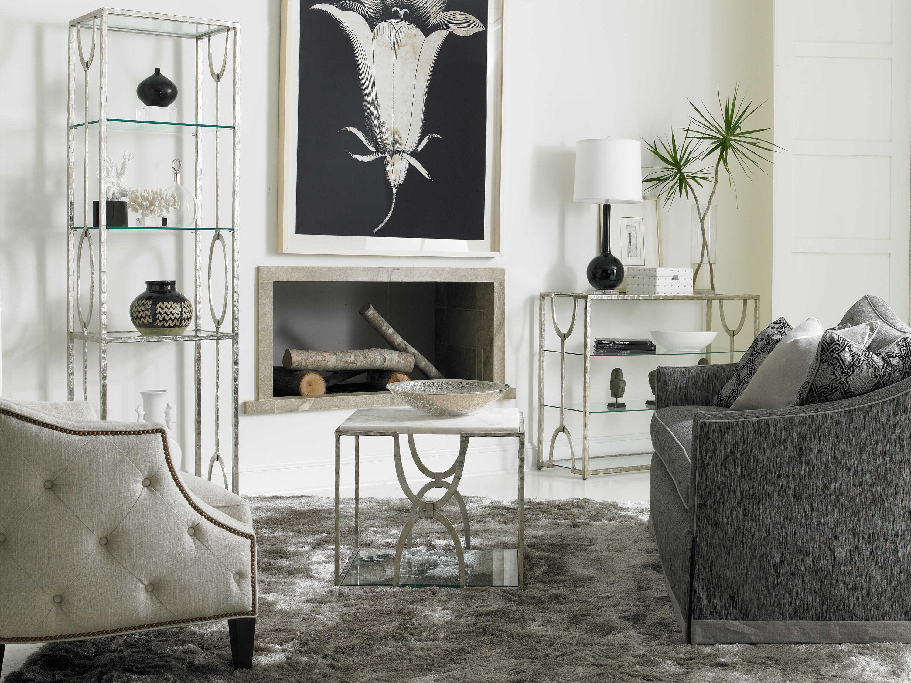 Sherrill Occasional Masterpiece Trifecta Square Glass Nickel Leaf Bunching Table