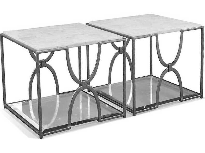 Sherrill Occasional Masterpiece Trifecta Square Glass Nickel Leaf Bunching Table