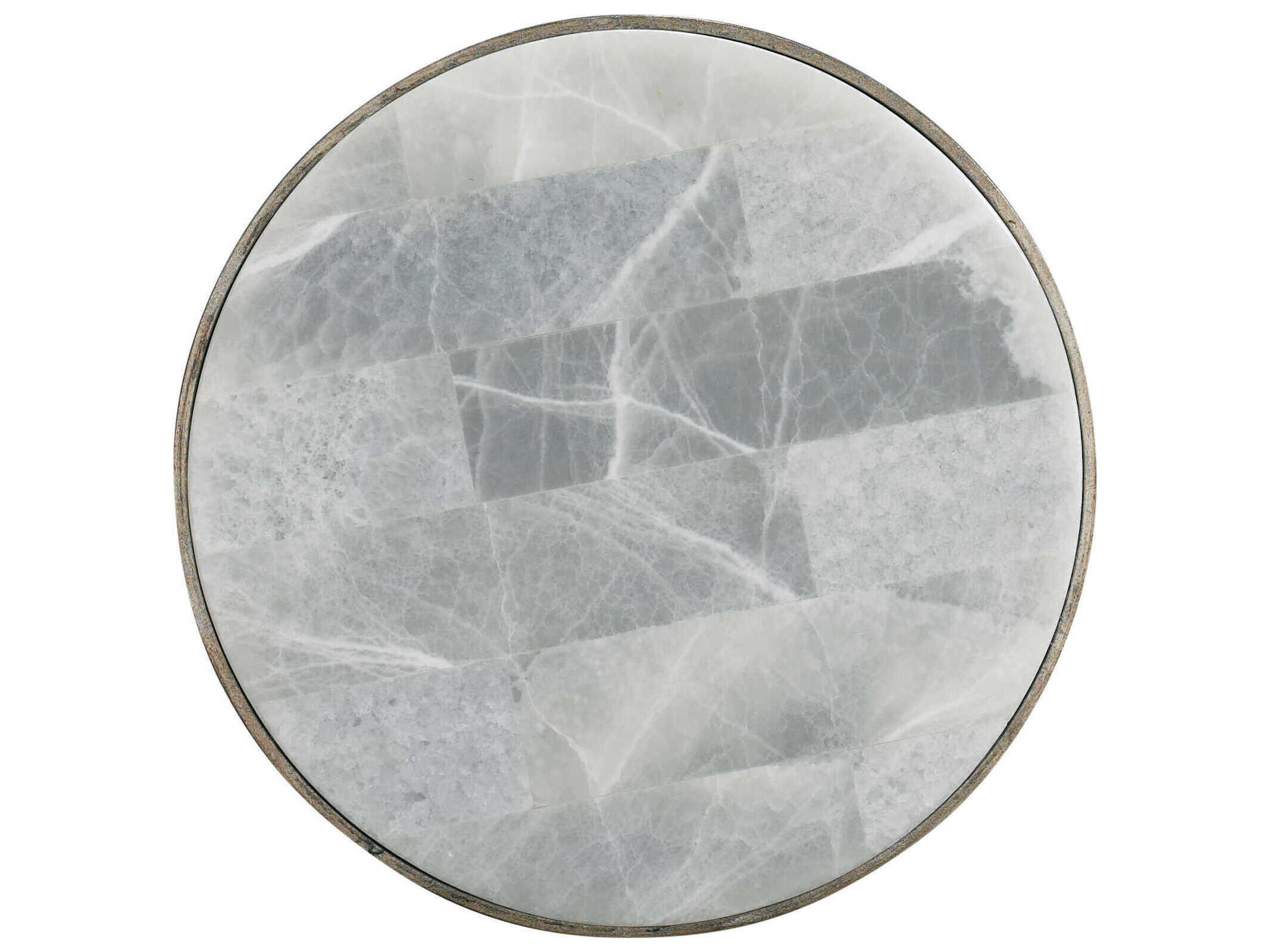 Sherrill Occasional Masterpiece Eclipse Round Stone Onyx Platinum Leaf Spot Table