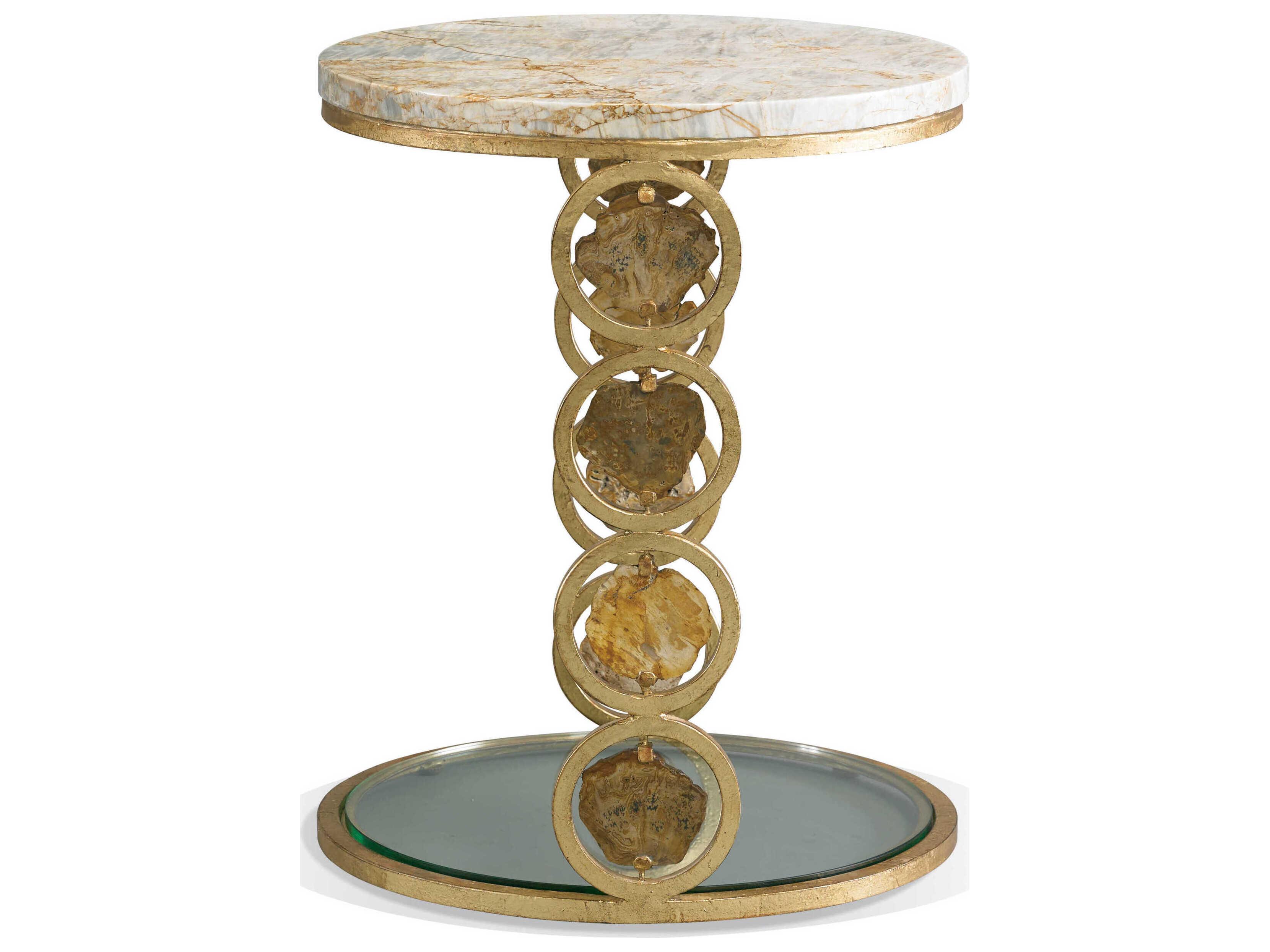 Sherrill Occasional Infinity Petrified Round Marble Antique Gold End Table