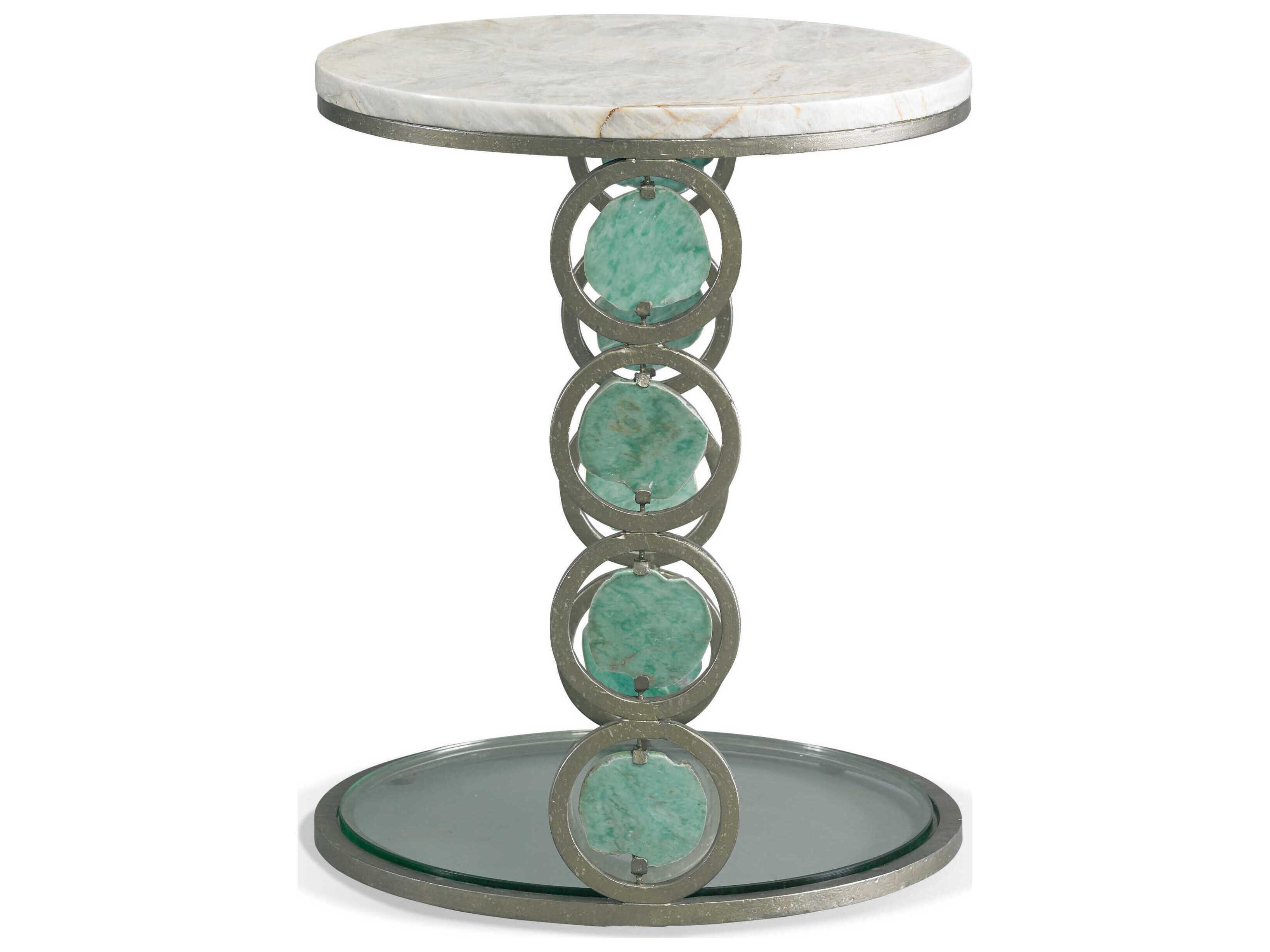Sherrill Occasional Infinity Jade Round Marble Pyrite End Table