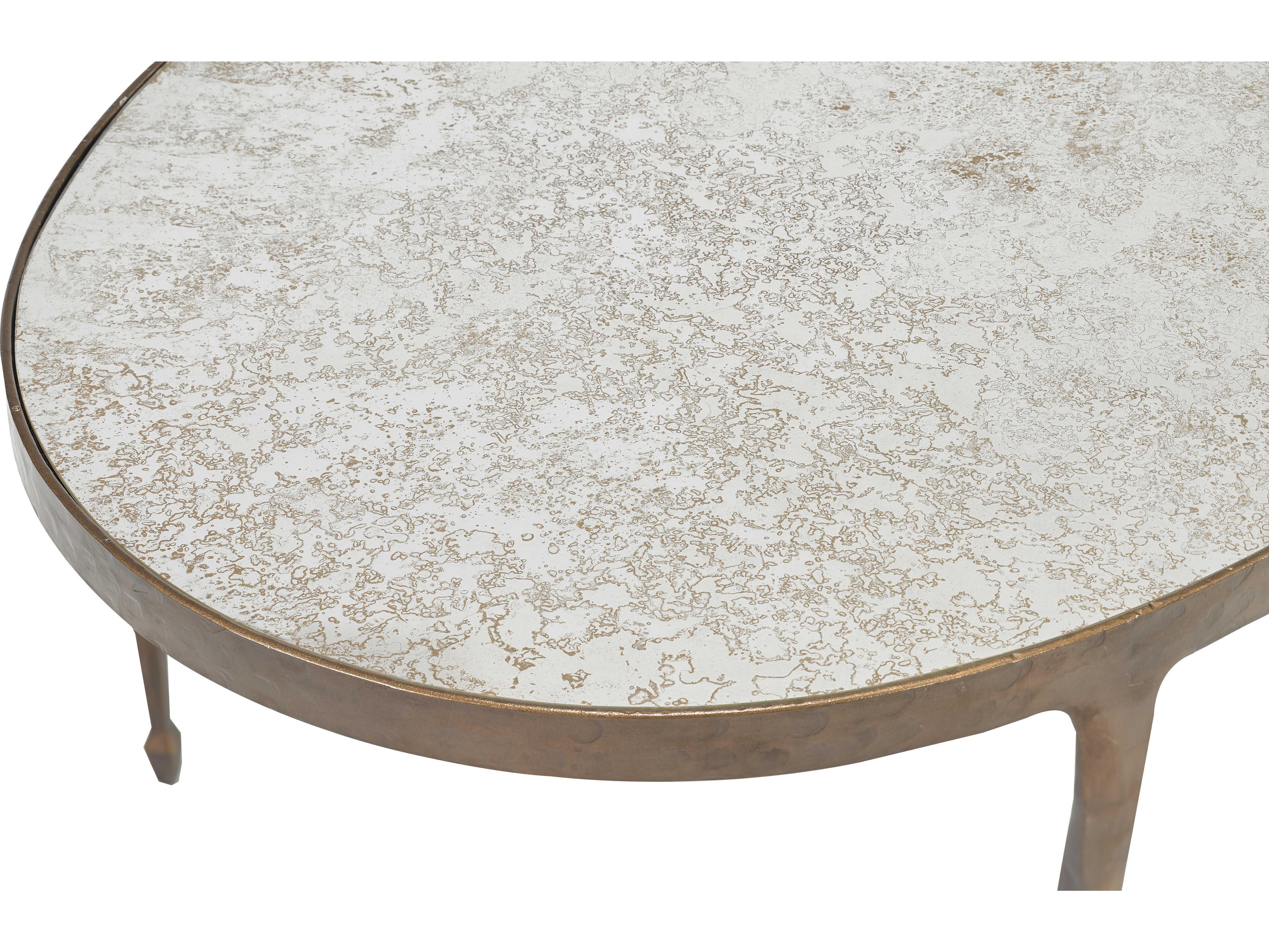 Sherrill Occasional Calvert Oval Glass Bronze Antiqued Mirror Cocktail Table