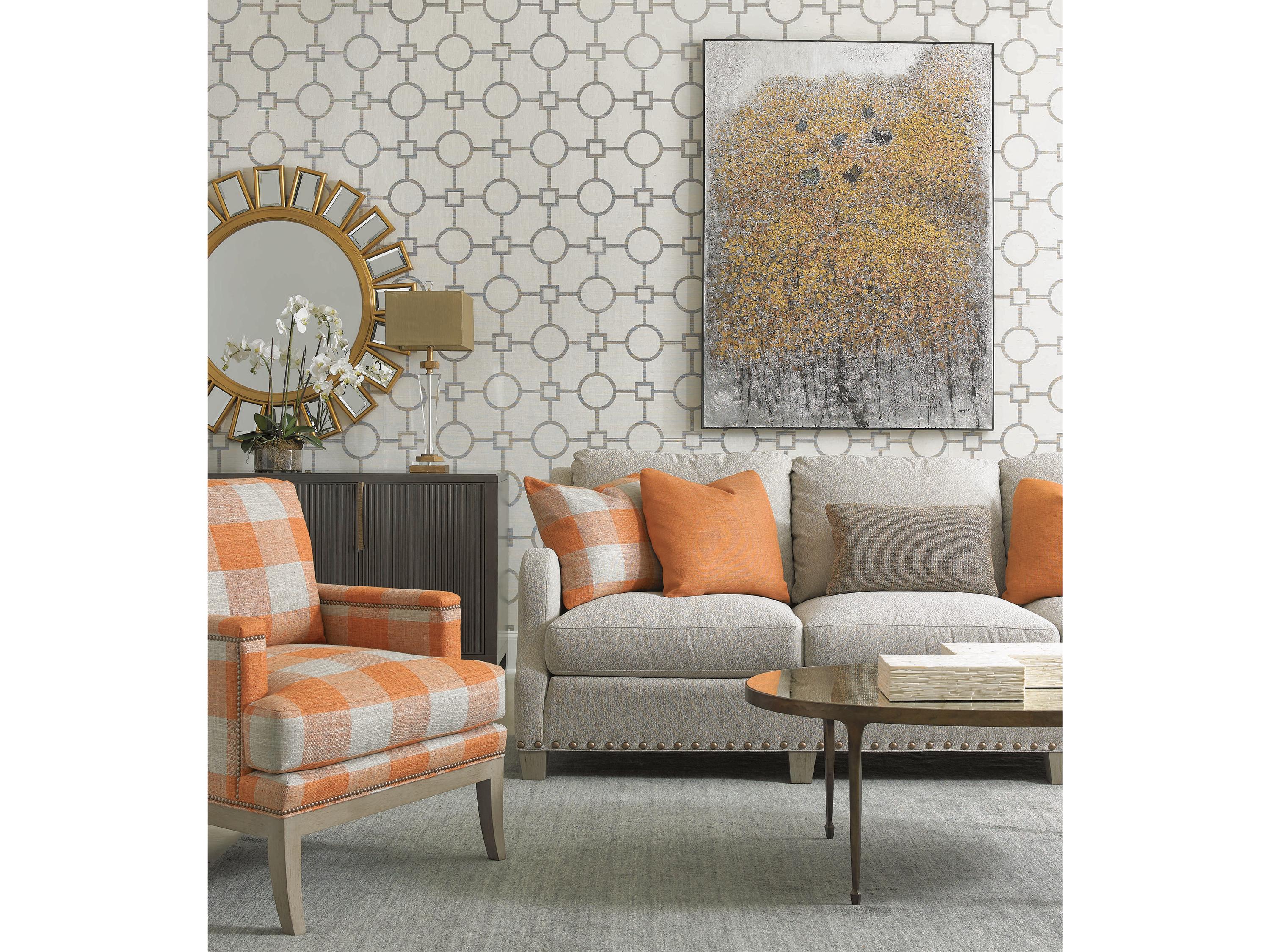 Sherrill Occasional Calvert Oval Glass Bronze Antiqued Mirror Cocktail Table