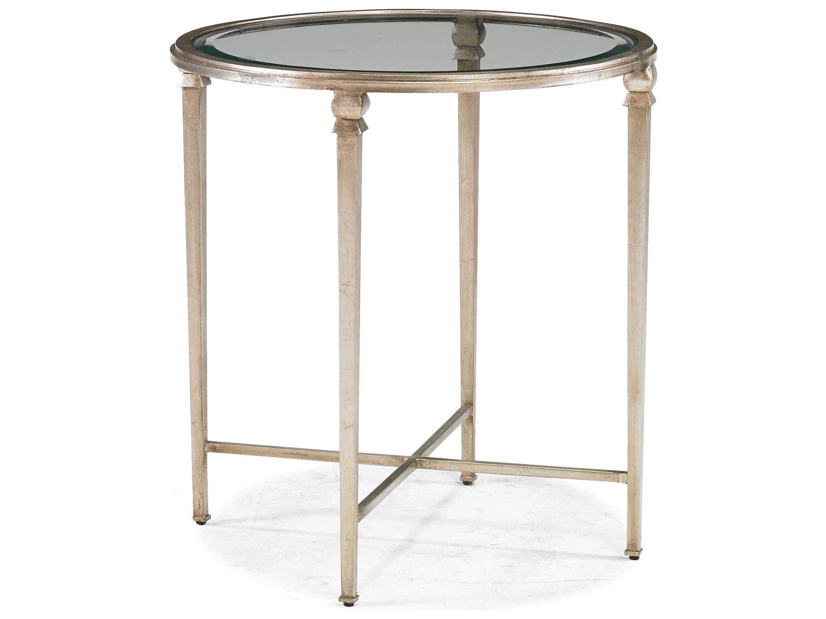 Sherrill Occasional Diego Round Glass Silver Leaf End Table