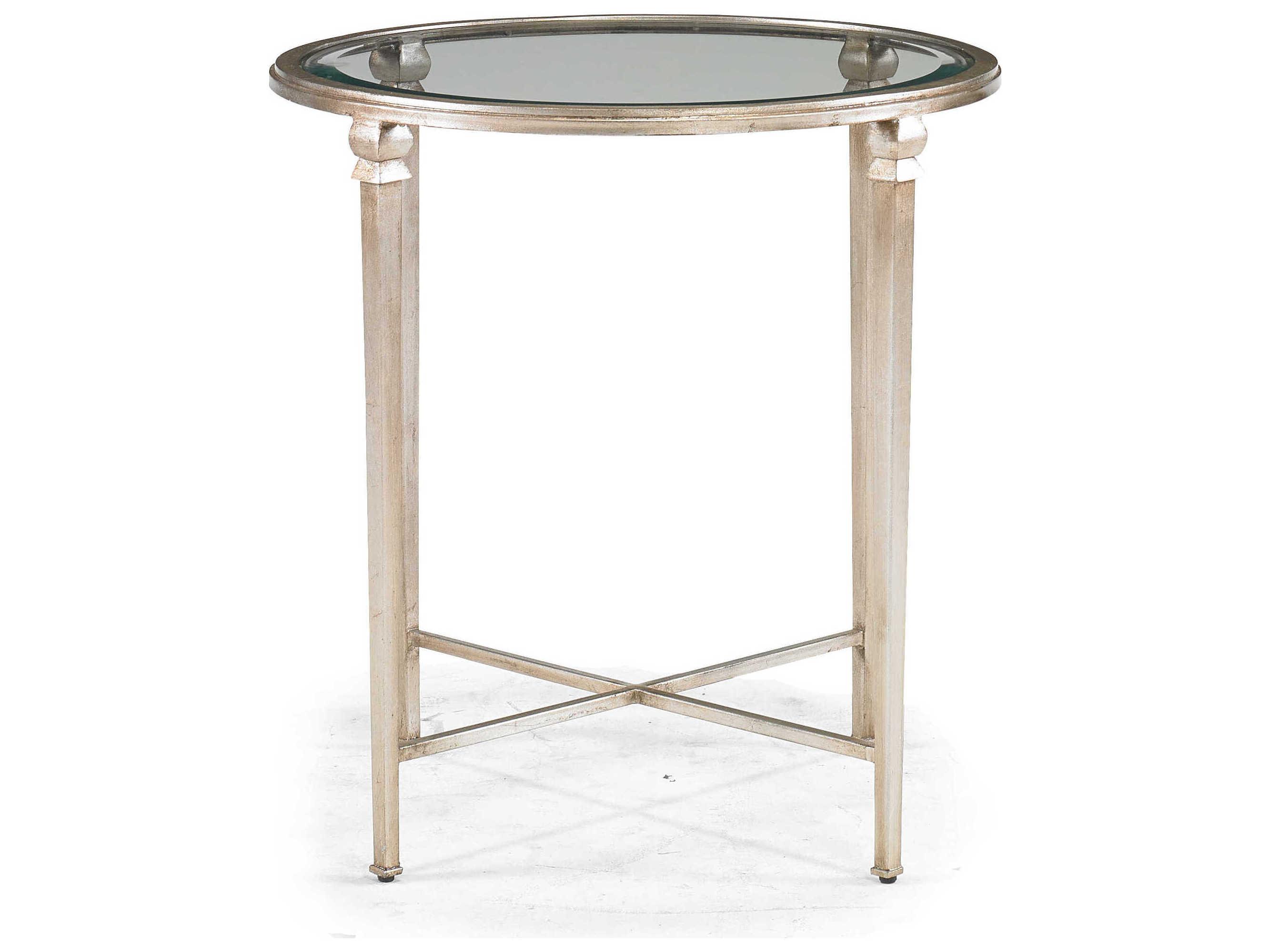 Sherrill Occasional Diego Round Glass Silver Leaf End Table