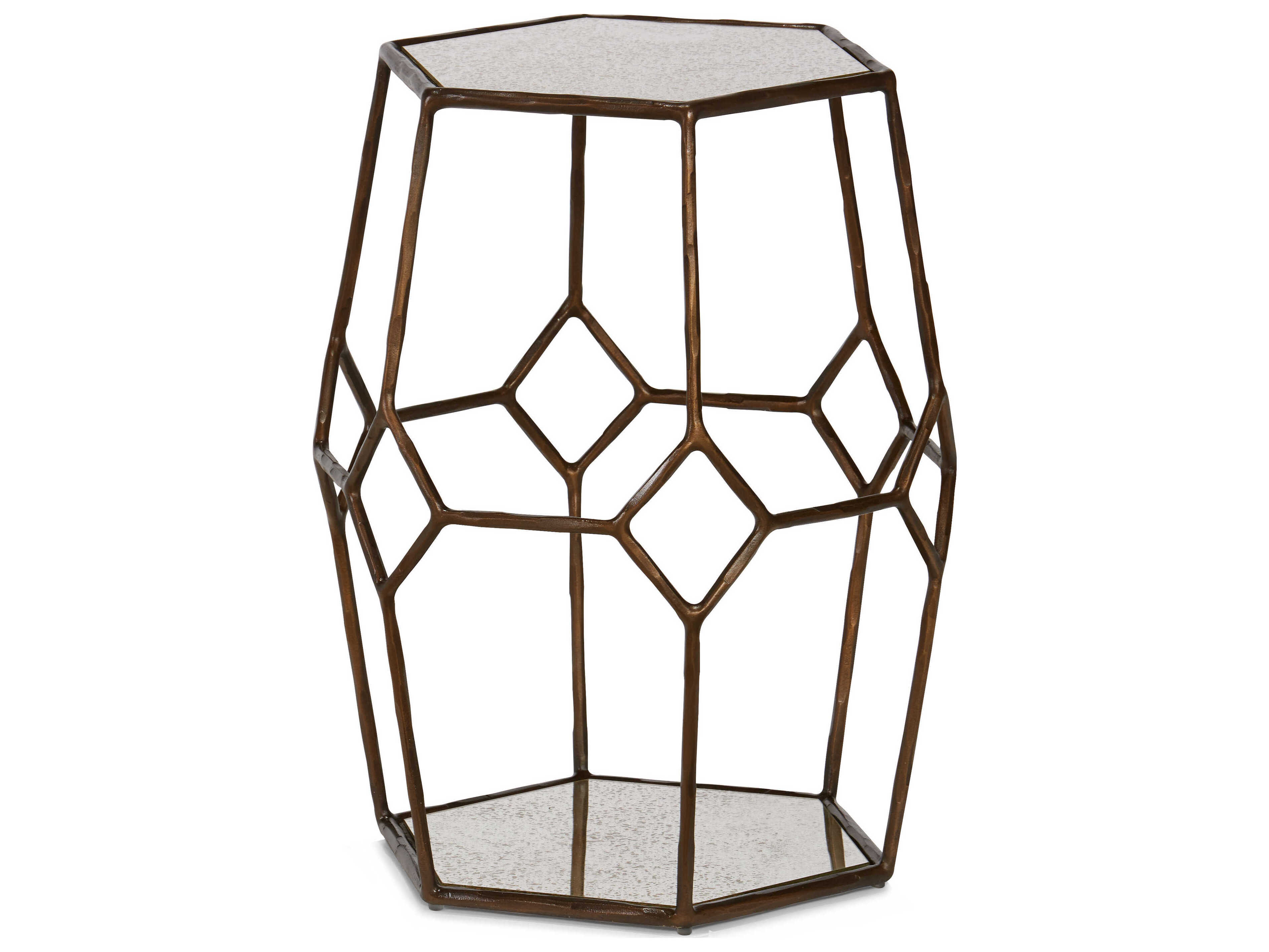 Sherrill Occasional Calvert Cube Hexagon Glass Bronze Antiqued Mirror Table