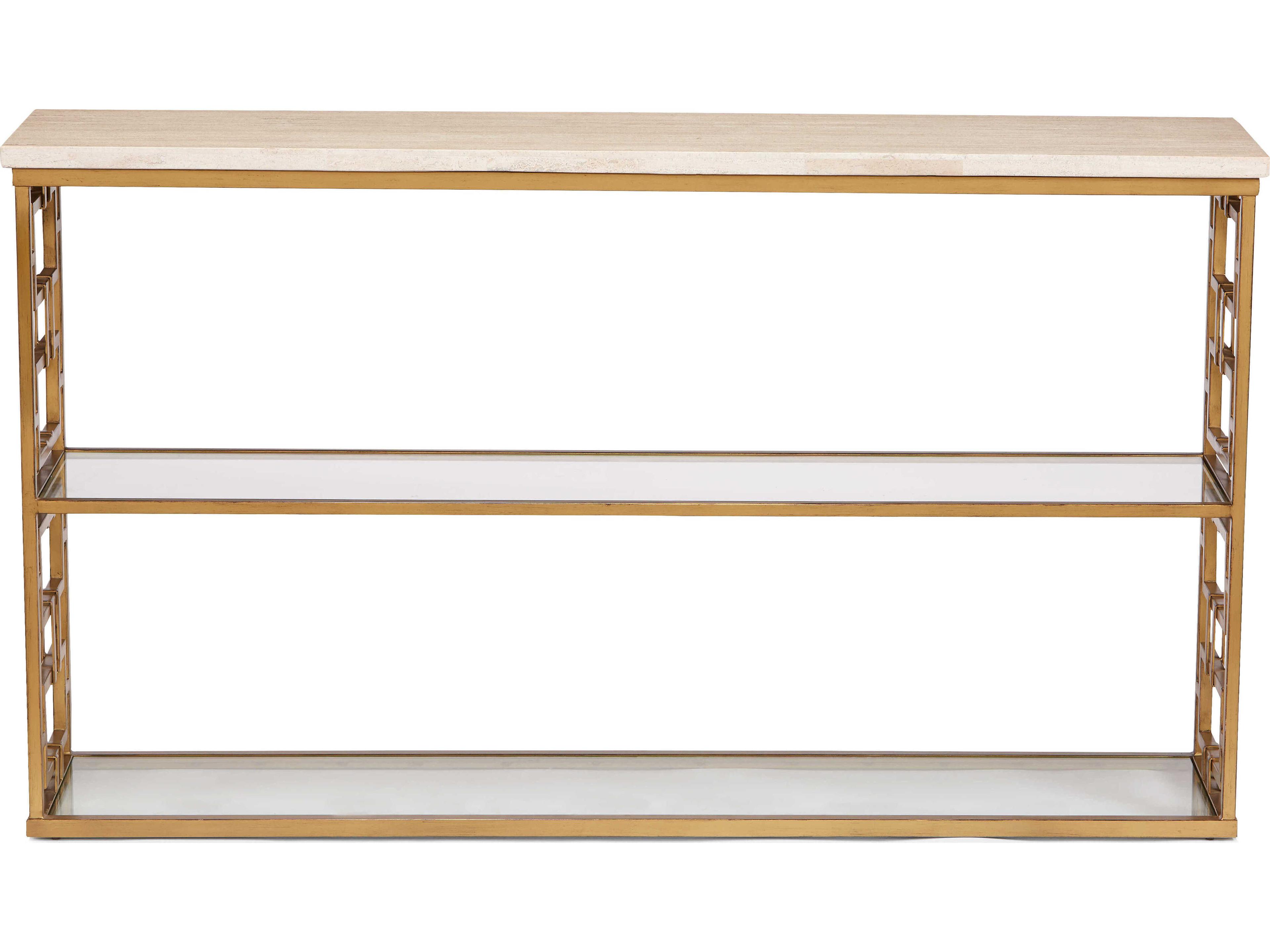 Sherrill Occasional Infinity Chicklet Rectangular Marble Gold Console Table