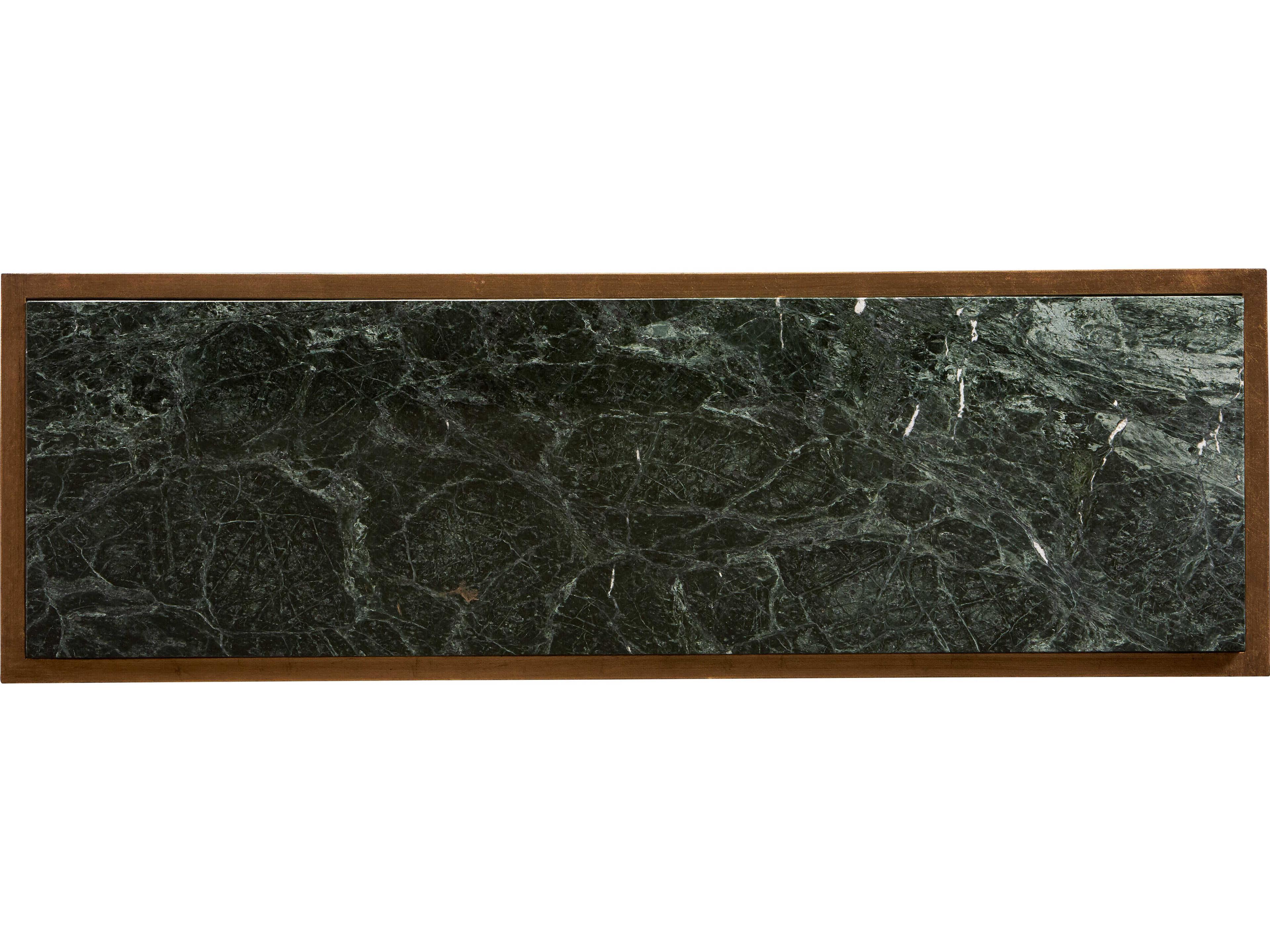 Sherrill Occasional Masterpiece Bruno Rectangular Marble Tikal Green Gold Leaf Console Table