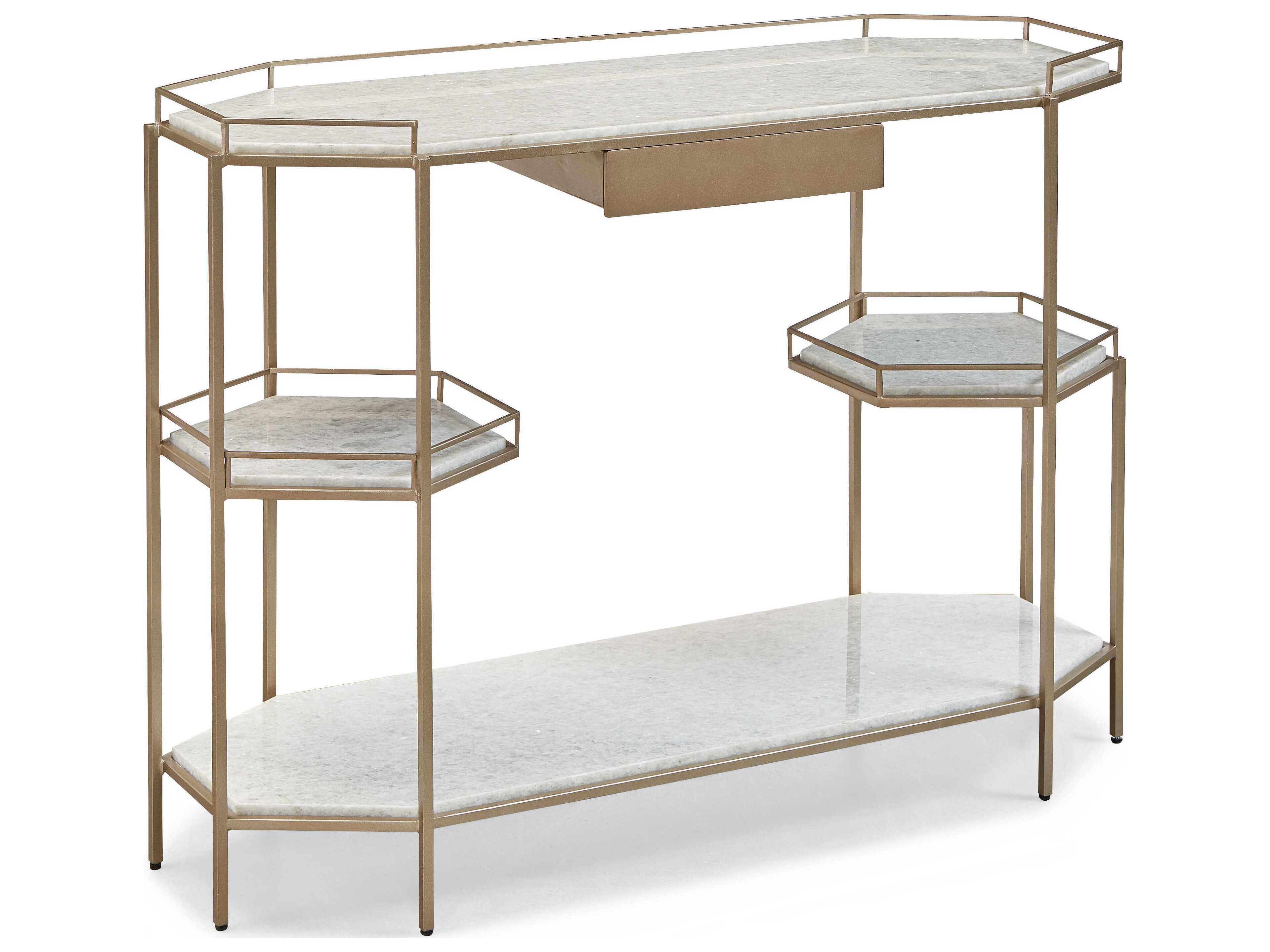 Sherrill Occasional Masterpiece Santiago Hexagon Salt Grain Marble Silver Leaf Wine Console Table