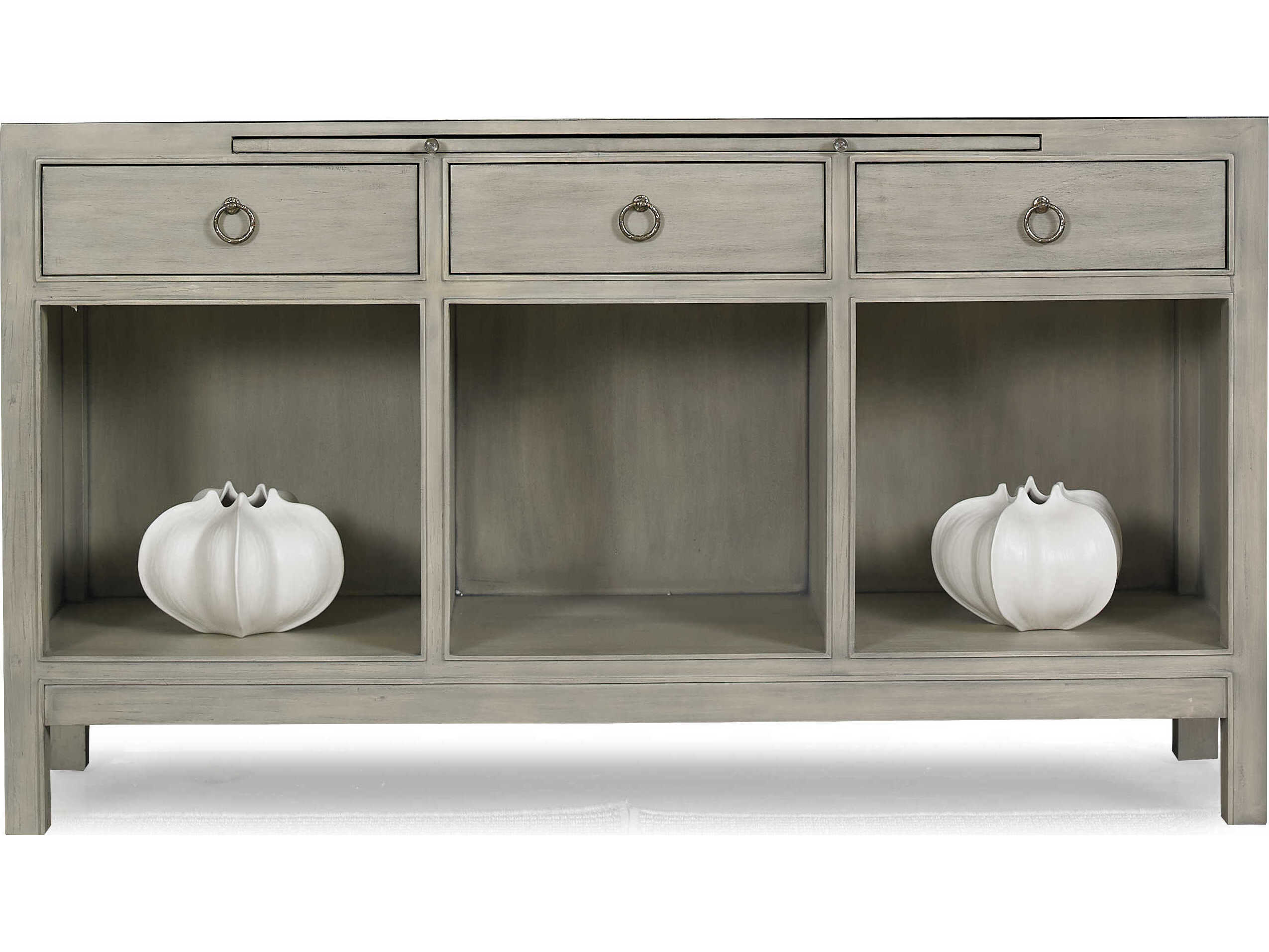 Sherrill Occasional Chesterfield Rectangular Wood Grey Breeze Pewter Hardware Console Table