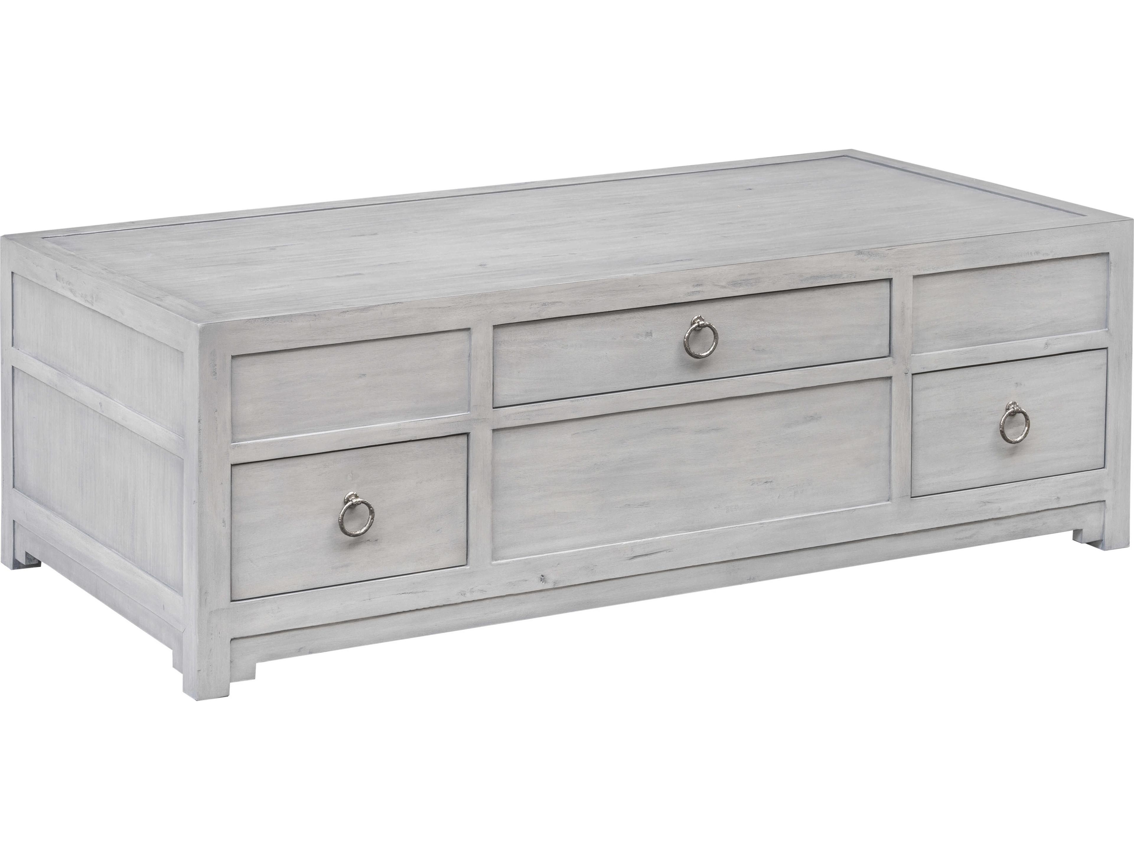 Sherrill Occasional Chesterfield Rectangular Wood Grey Breeze Pewter Hardware Cocktail Table