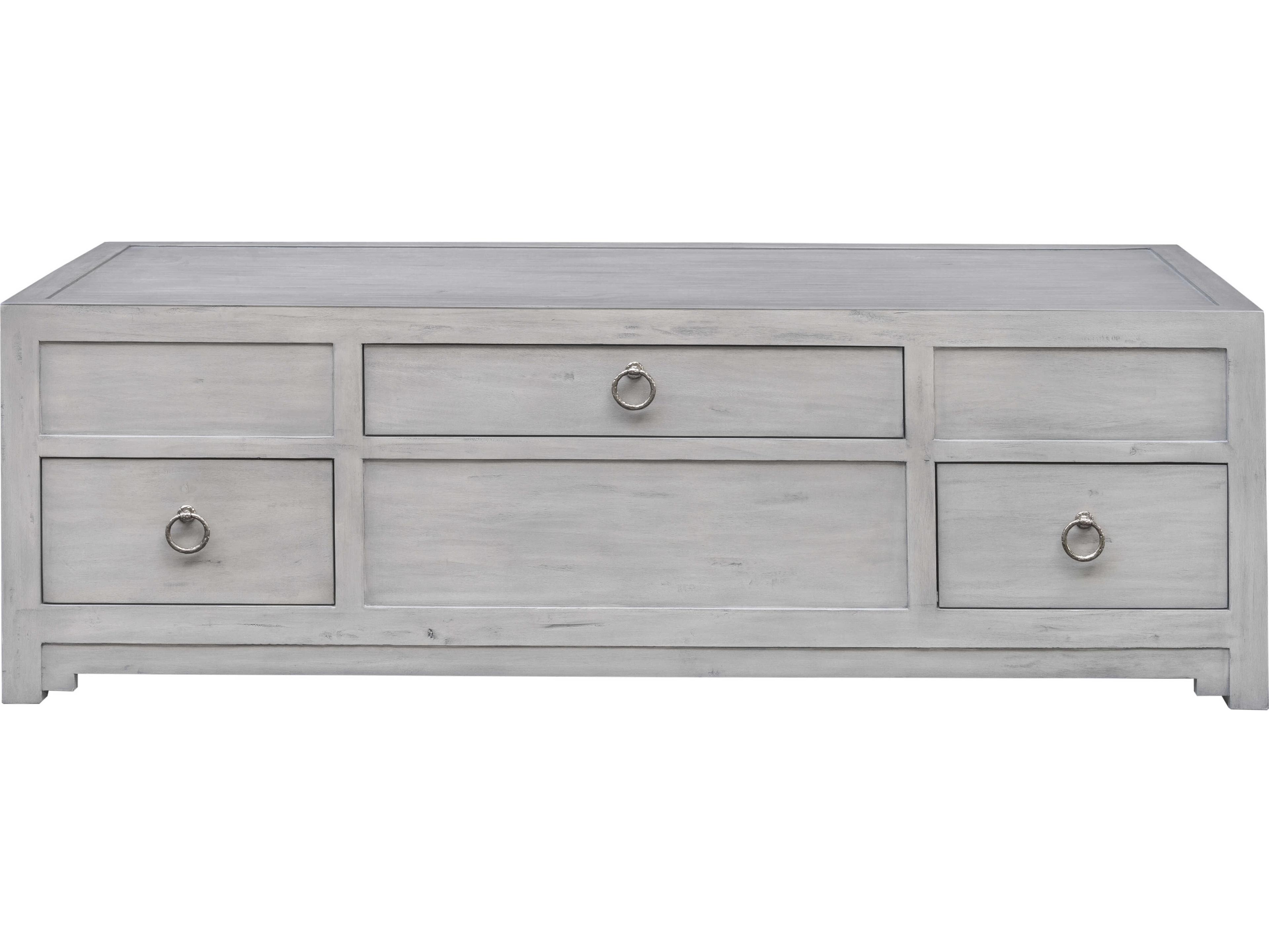 Sherrill Occasional Chesterfield Rectangular Wood Grey Breeze Pewter Hardware Cocktail Table