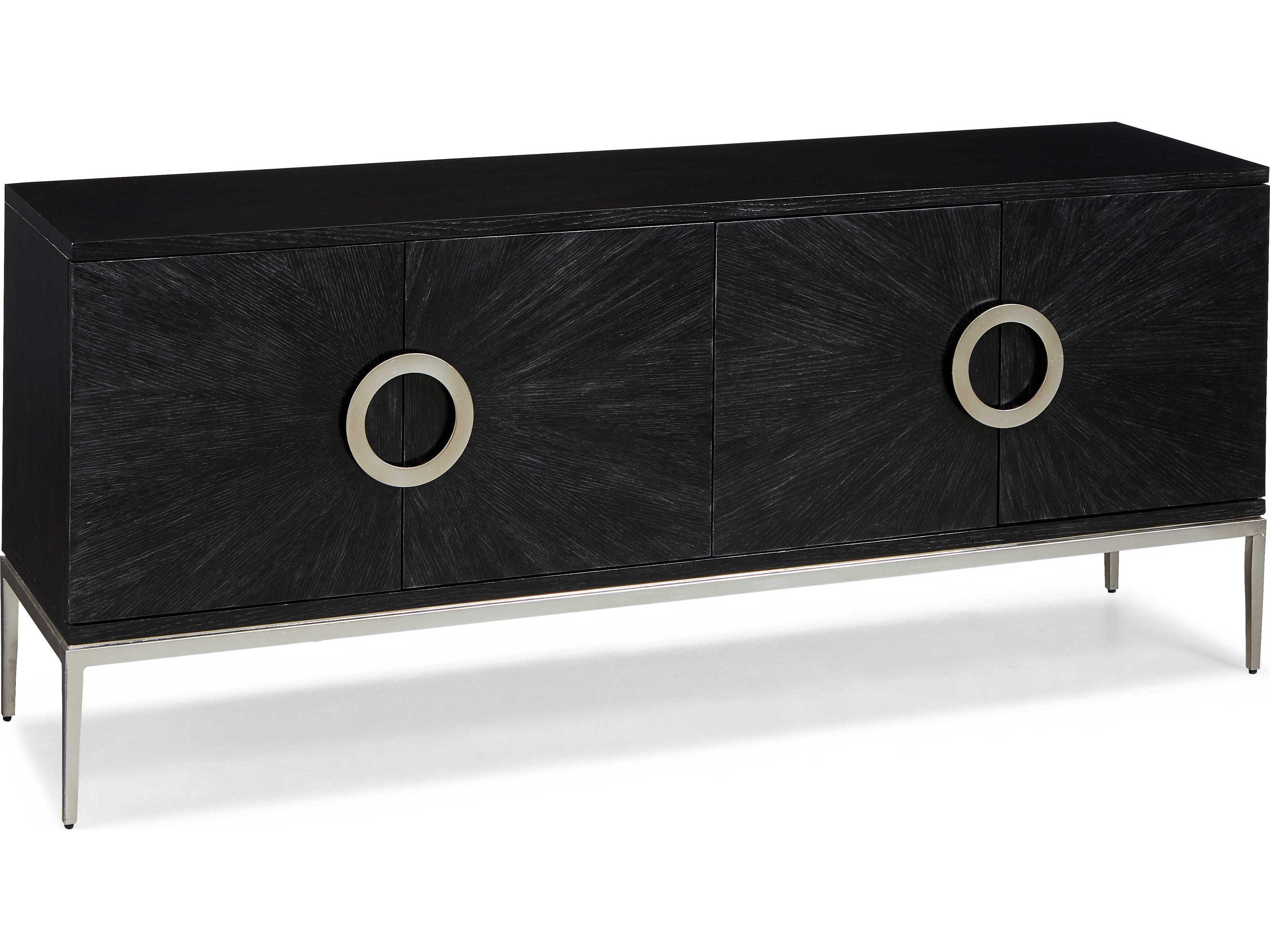 Sherrill Occasional Masterpiece Rhodes 72" Acacia Wood Black Ebonized White Bronze Metal Sideboard