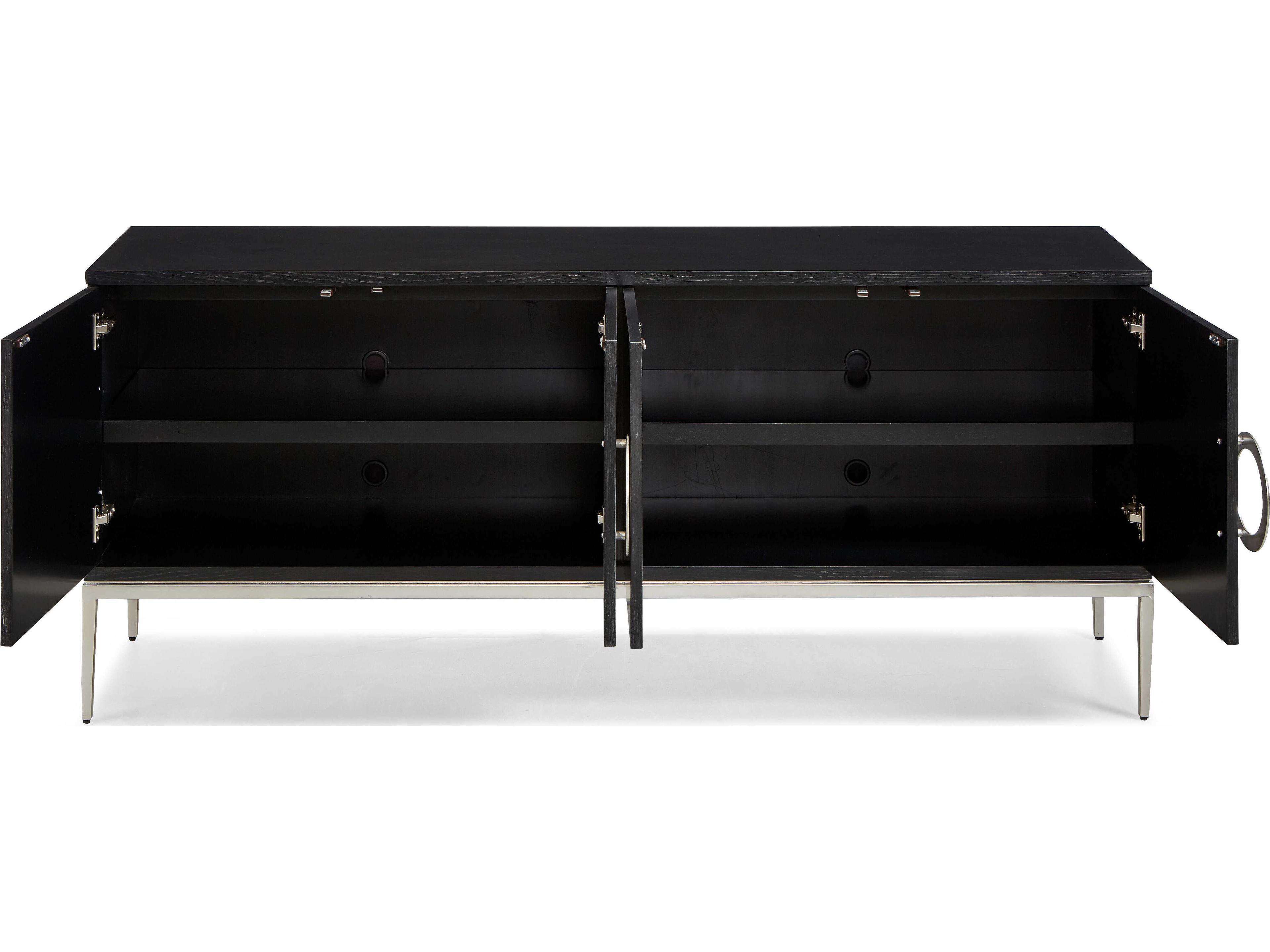 Sherrill Occasional Masterpiece Rhodes 72" Acacia Wood Black Ebonized White Bronze Metal Sideboard