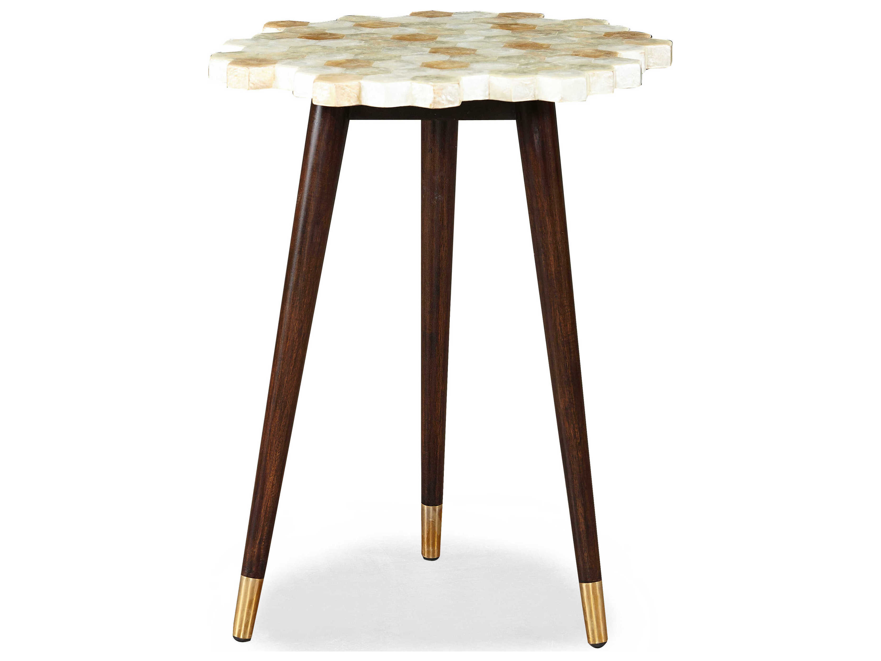 Sherrill Occasional Masterpiece Mateo Burnt Capiz Shell Top Walnut Base Accent Table