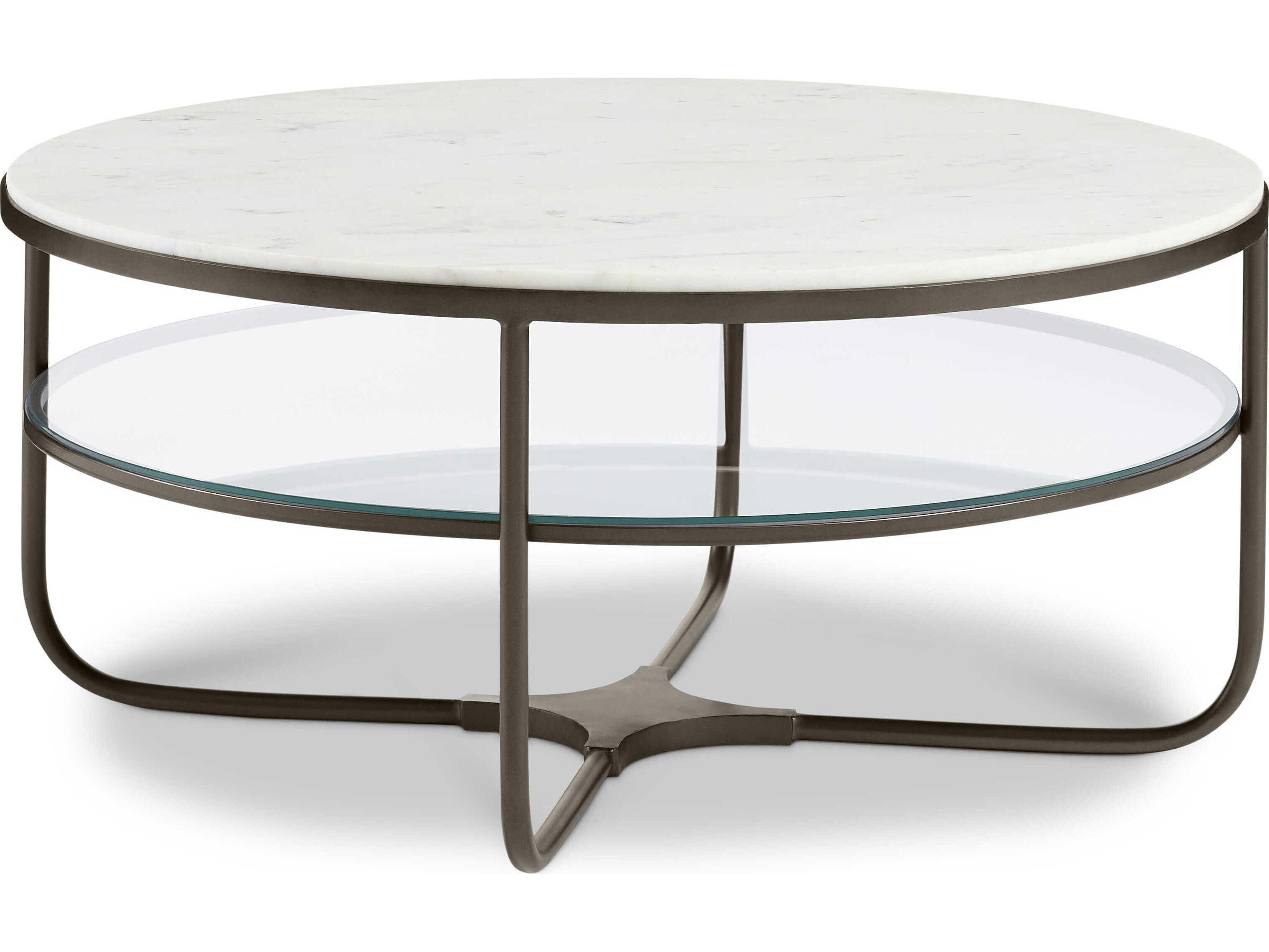 Sherrill Occasional Masterpiece Nash Round Marble Aged Bronze White Cocktail Table