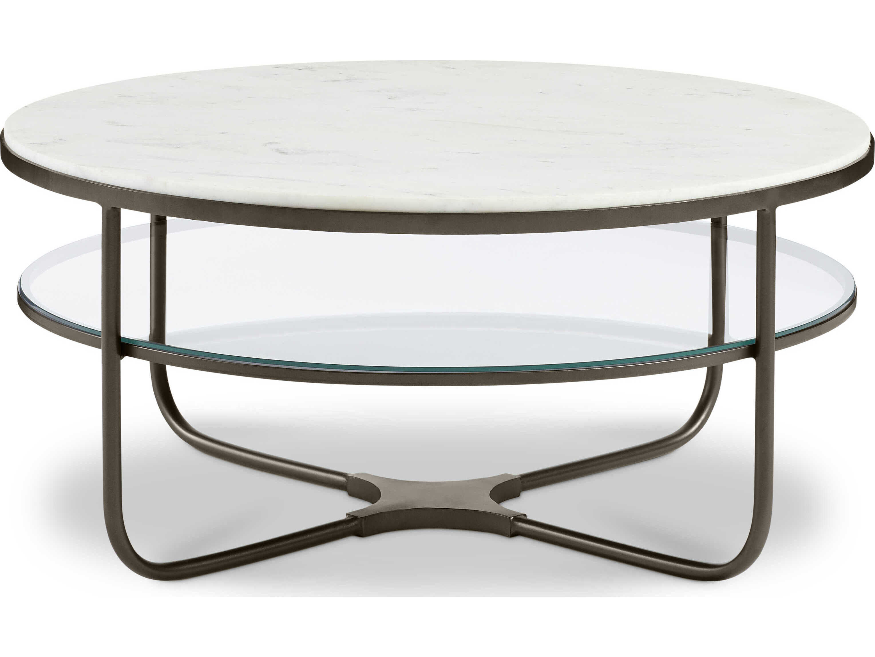 Sherrill Occasional Masterpiece Nash Round Marble Aged Bronze White Cocktail Table