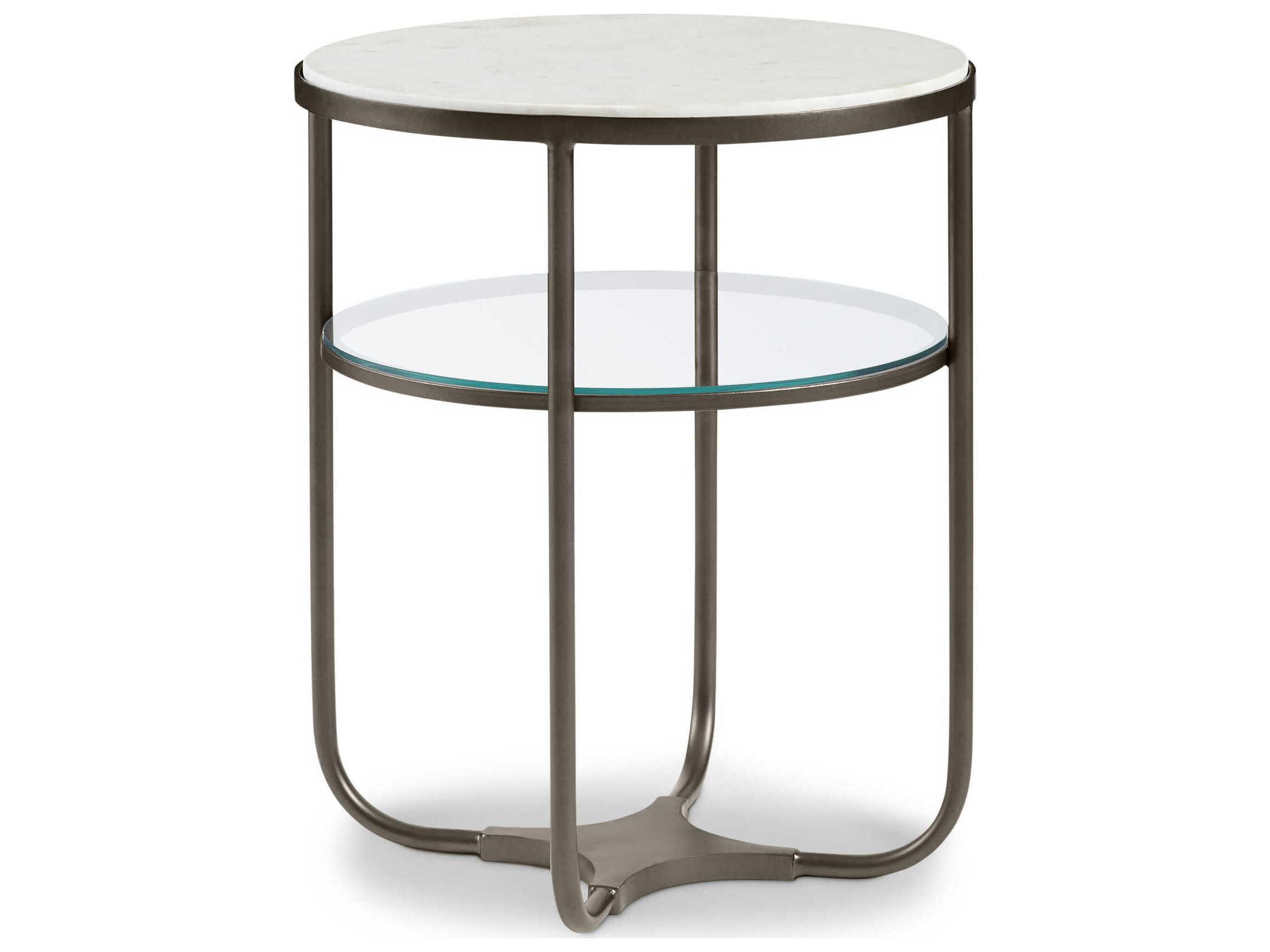 Sherrill Occasional Masterpiece Nash Round Marble Aged Bronze White End Table