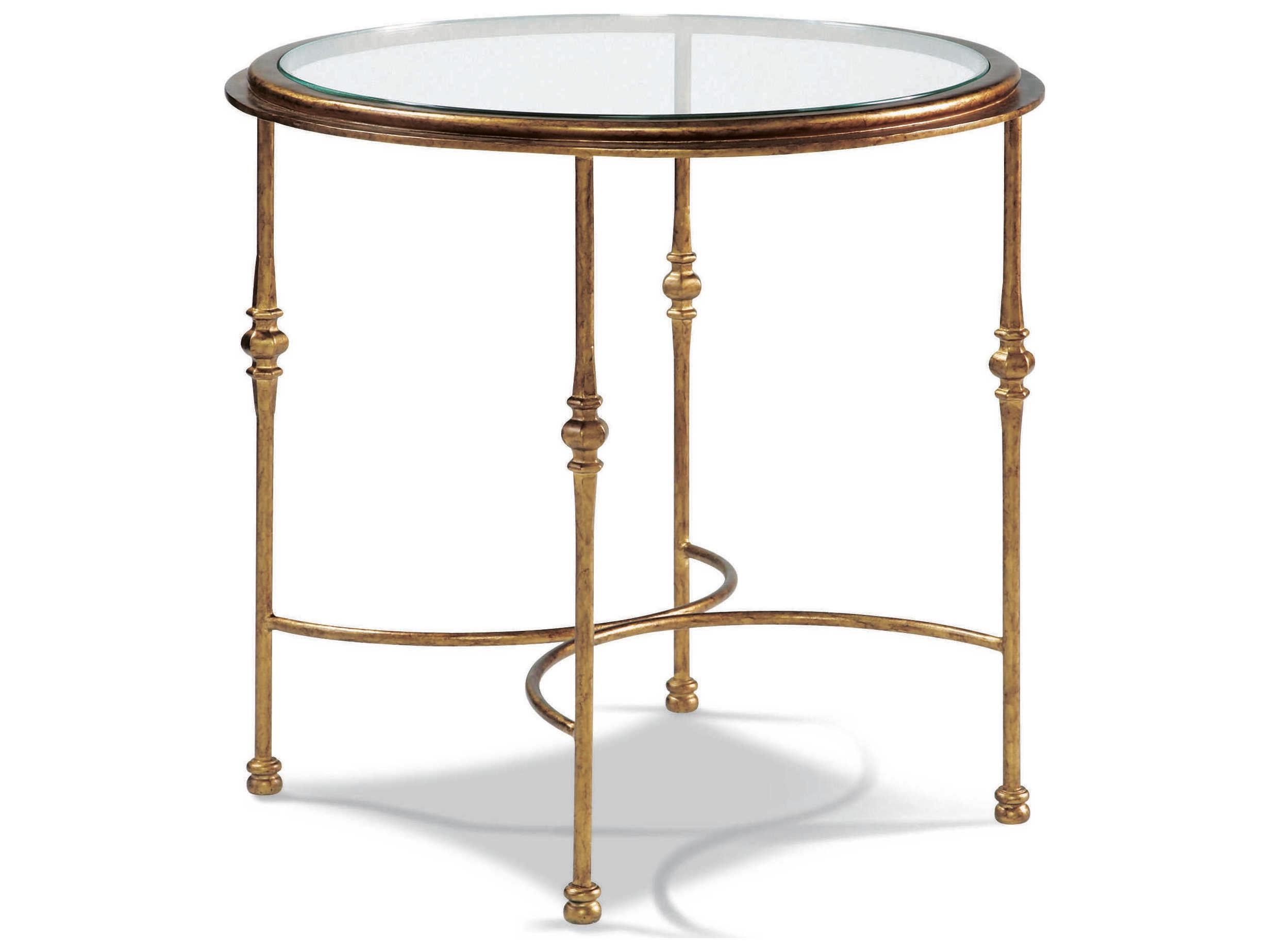 Sherrill Occasional Princeton Round Glass Aged Gold End Table