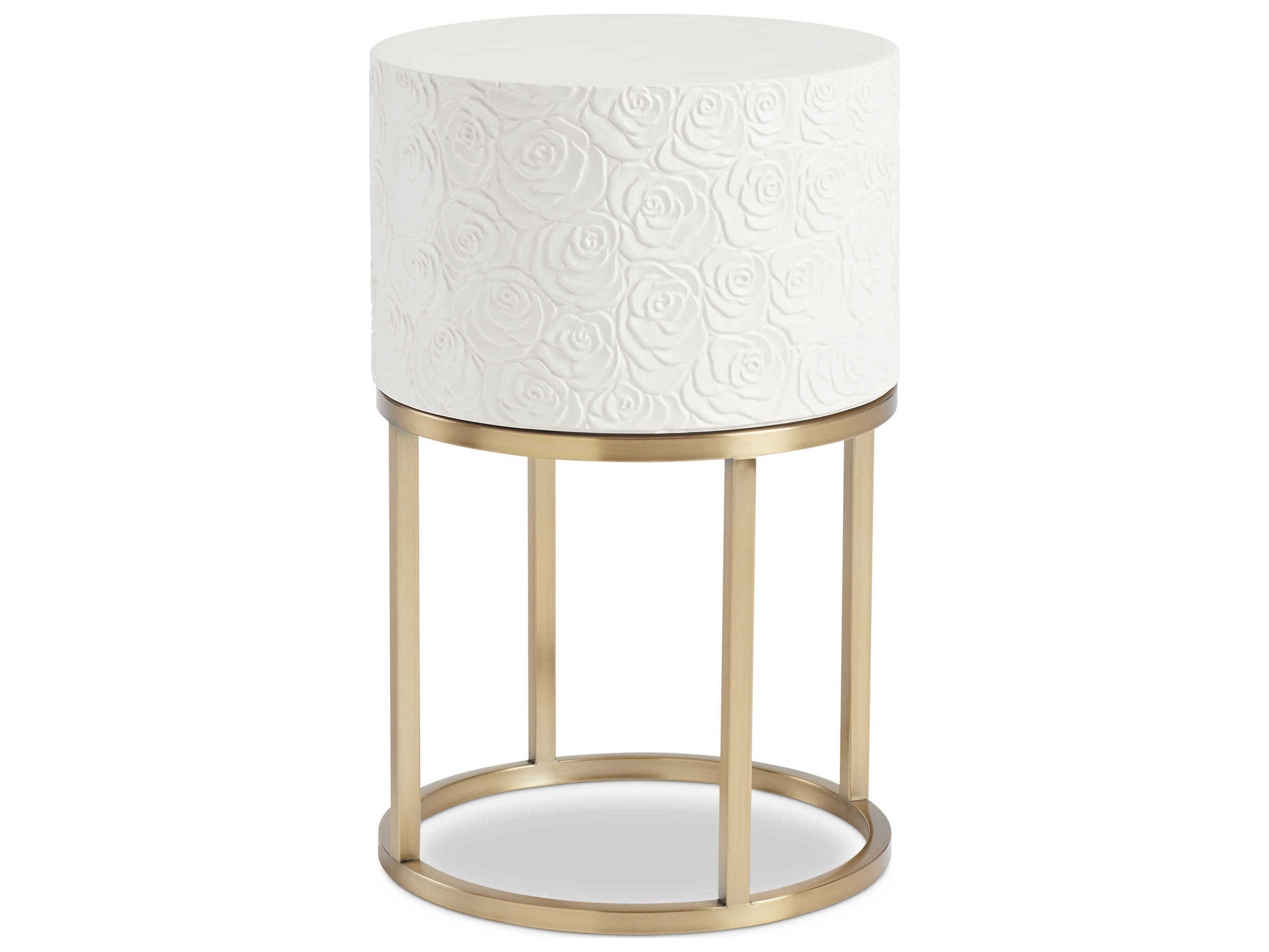 Sherrill Occasional Voyage Maison Lavish Atelier Round Wood Matte White Satin Brass Accent Table