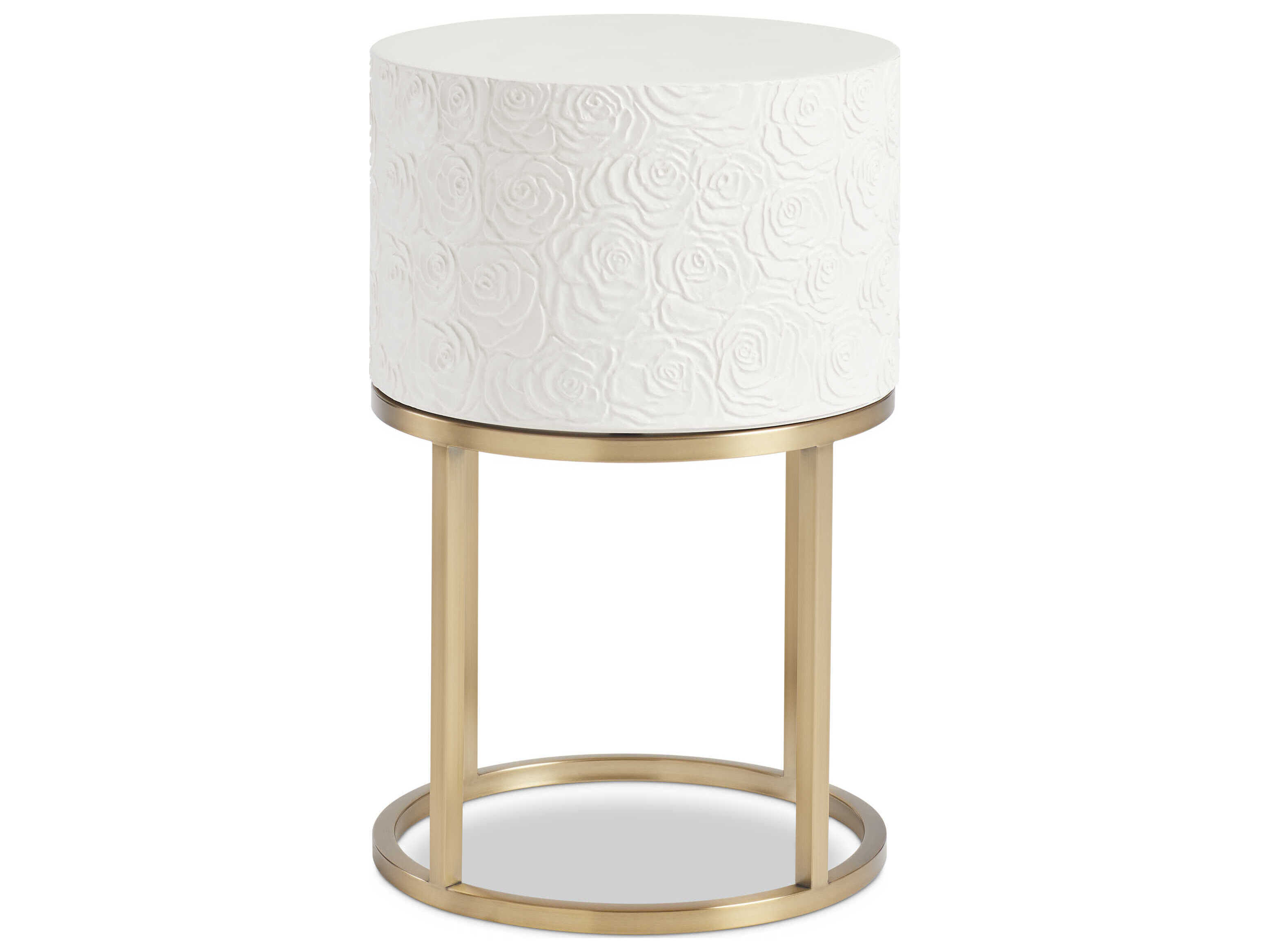 Sherrill Occasional Voyage Maison Lavish Atelier Round Wood Matte White Satin Brass Accent Table