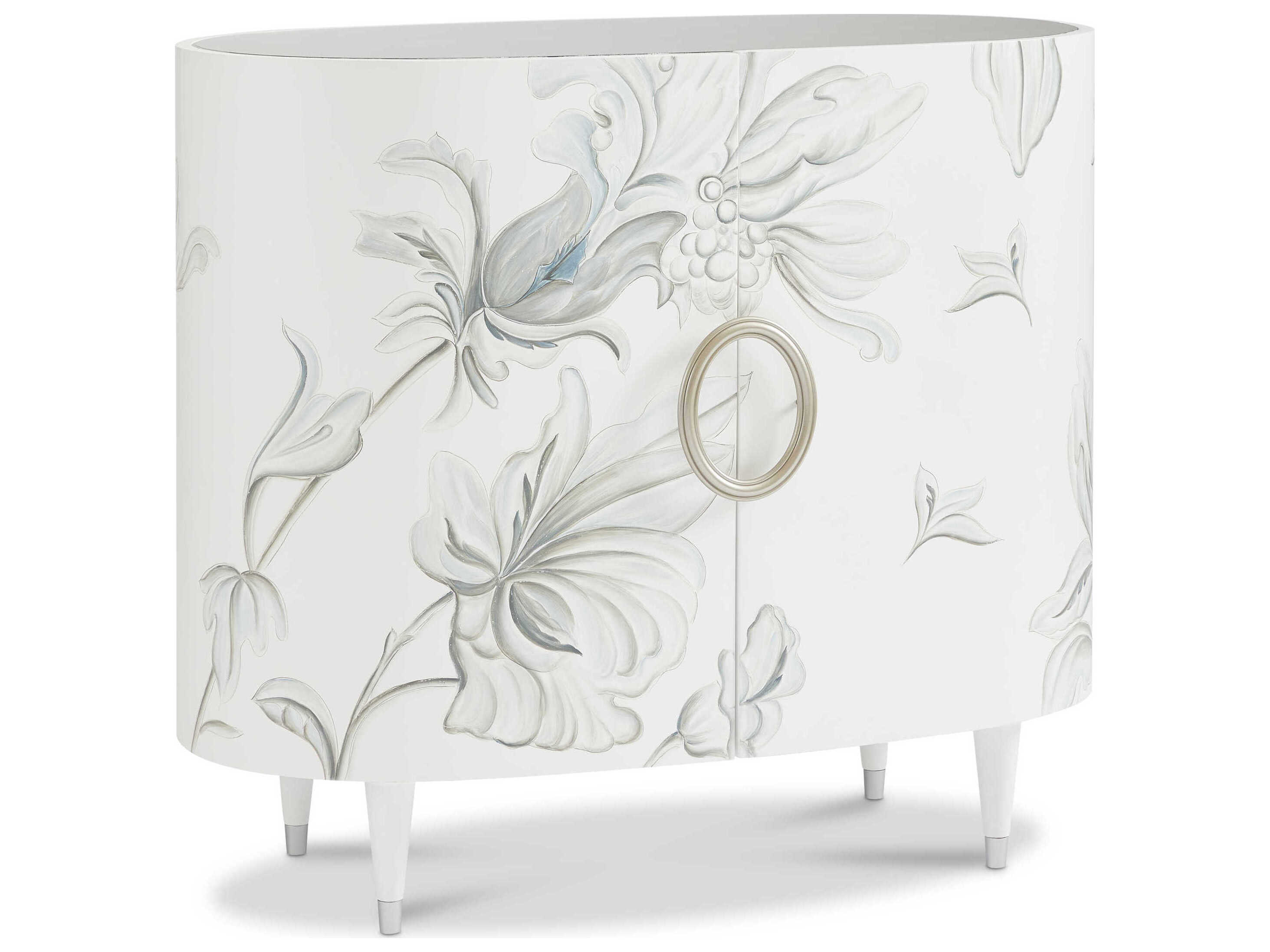 Sherrill Occasional Voyage Maison Lavish Daphne Ovla White Silver Handpainted Design Accent Chest