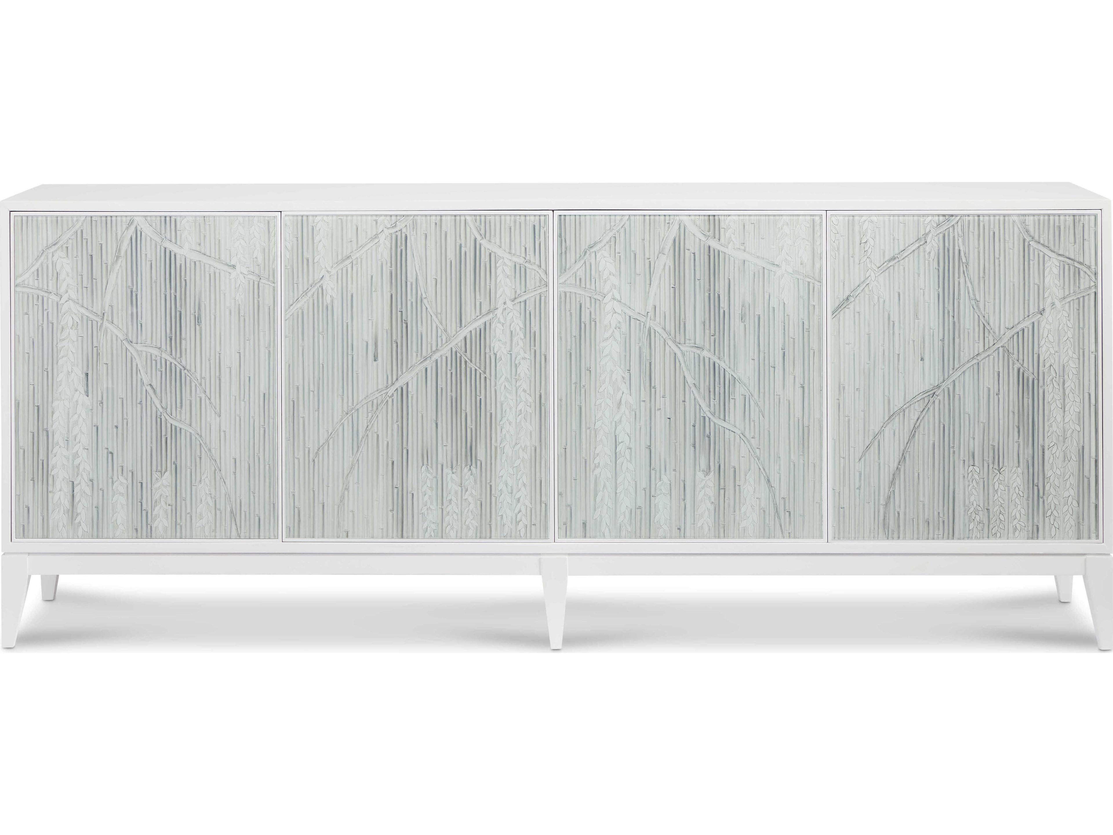 Sherrill Occasional Voyage Maison Lavish Cambria 84" Hardwood White Hand Painted Glass Sideboard