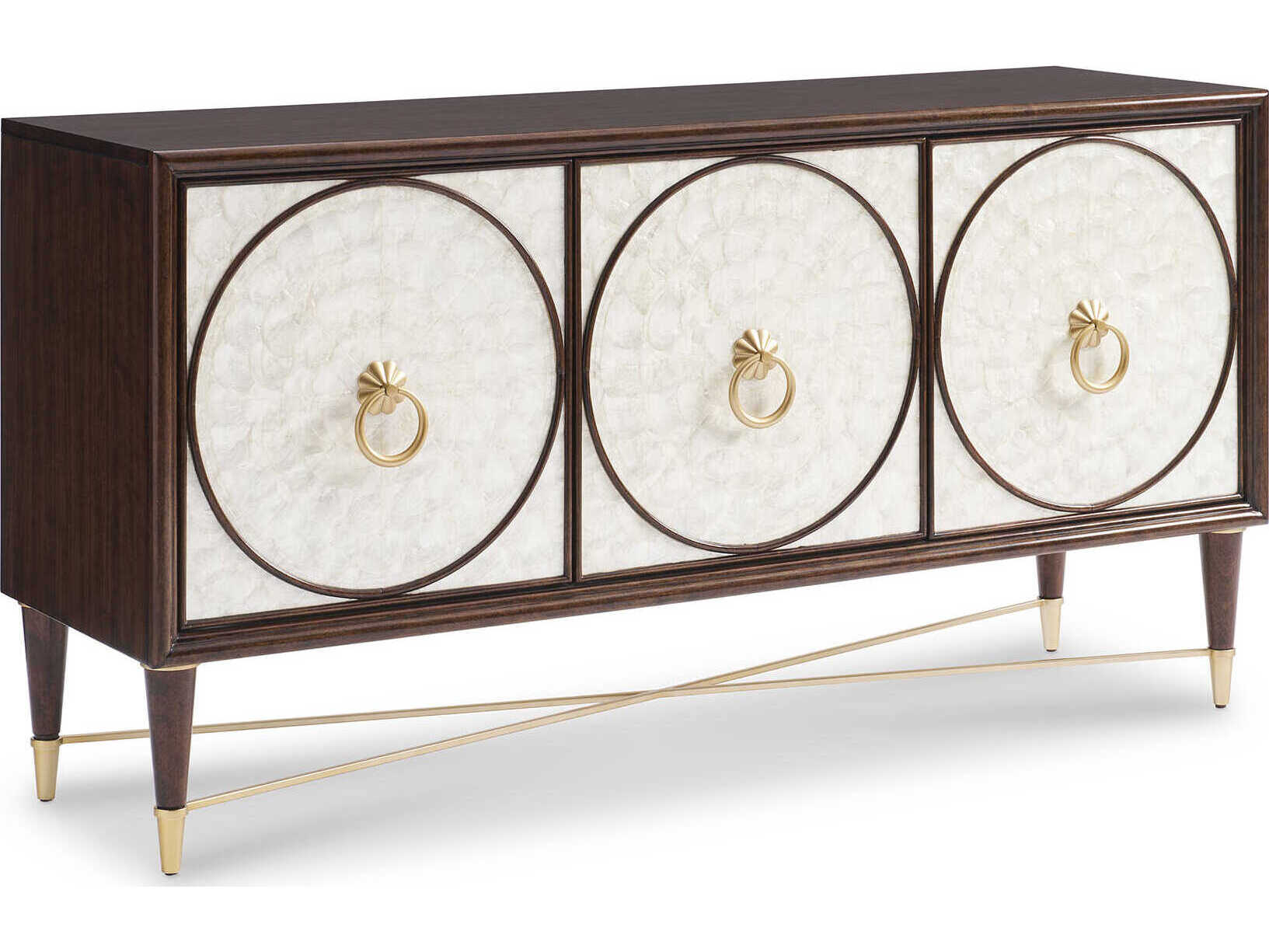 Sherrill Occasional Voyage Maison Charlotte 66" Acacia Wood Walnut Aged Gold Sideboard