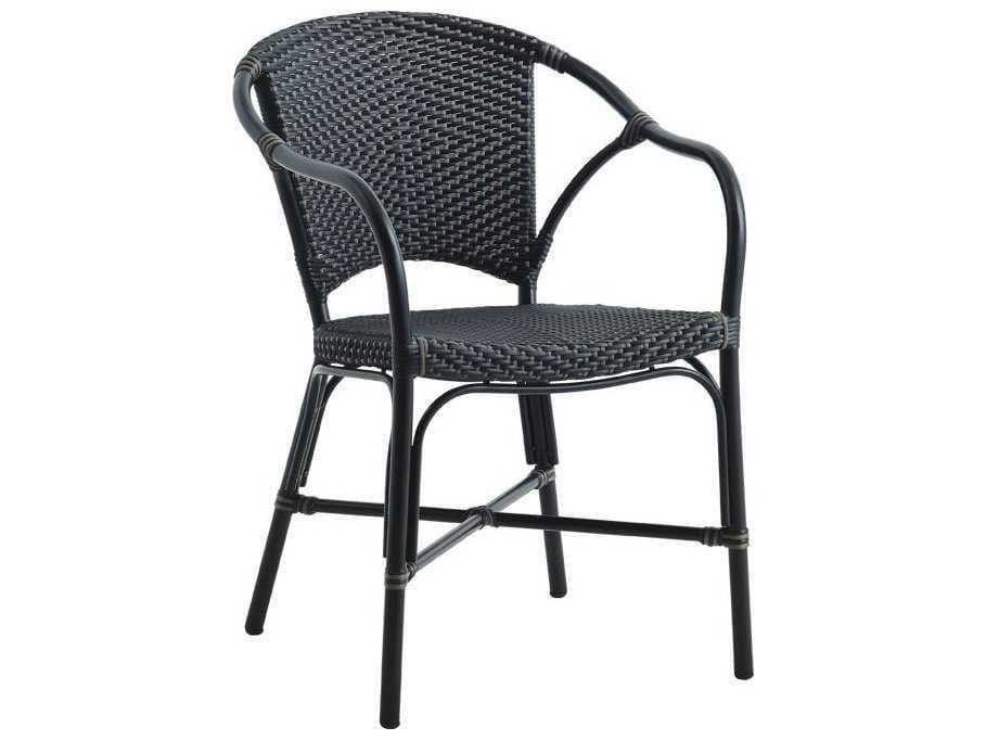 Sika Design Alu Affaire Aluminum Black Valerie Stackable Outdoor Dining Arm Chair in Black/Cappuccino Dots