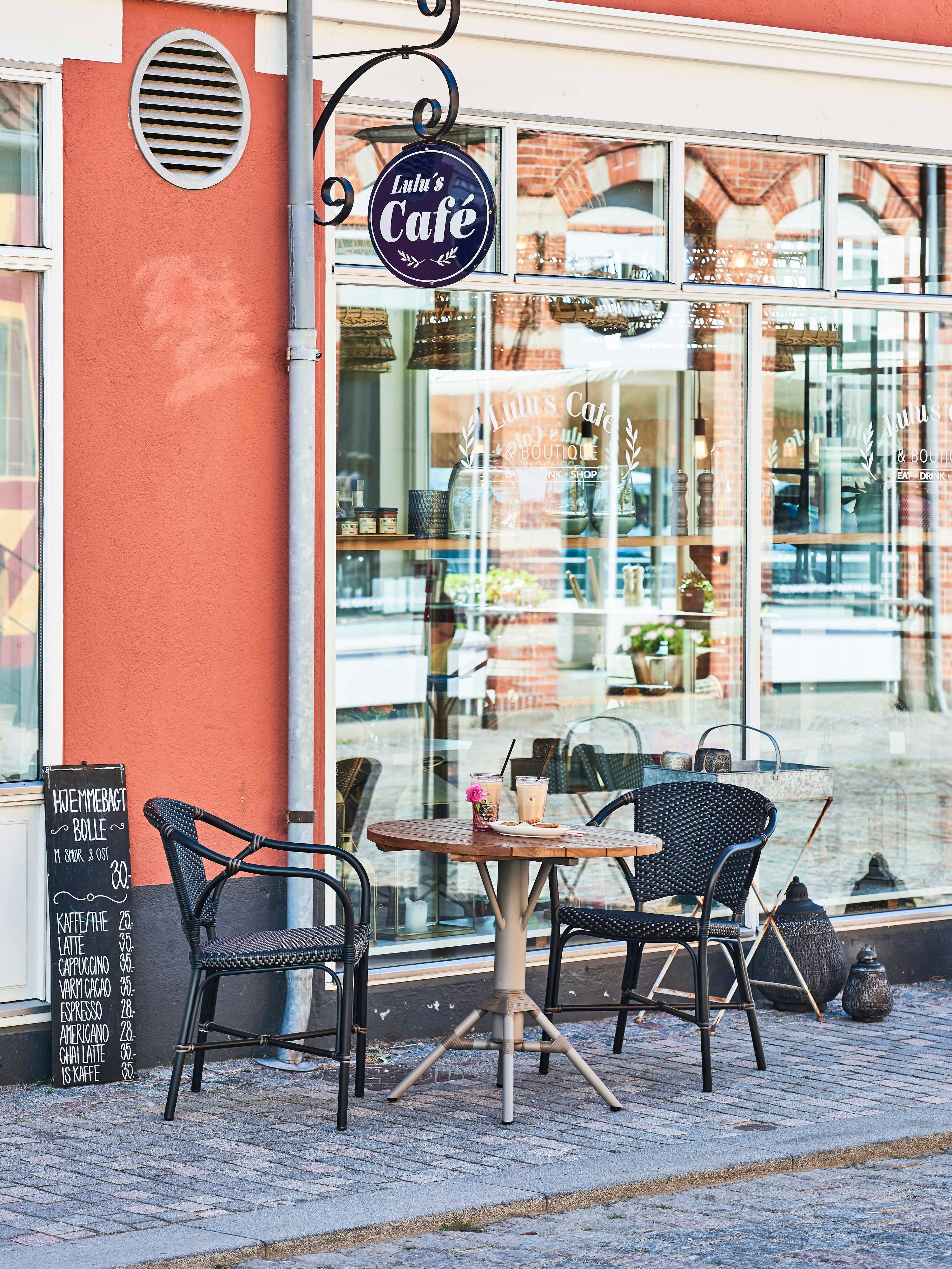 Sika Design Alu Affaire Aluminum Black Valerie Stackable Outdoor Dining Arm Chair in Black/Cappuccino Dots